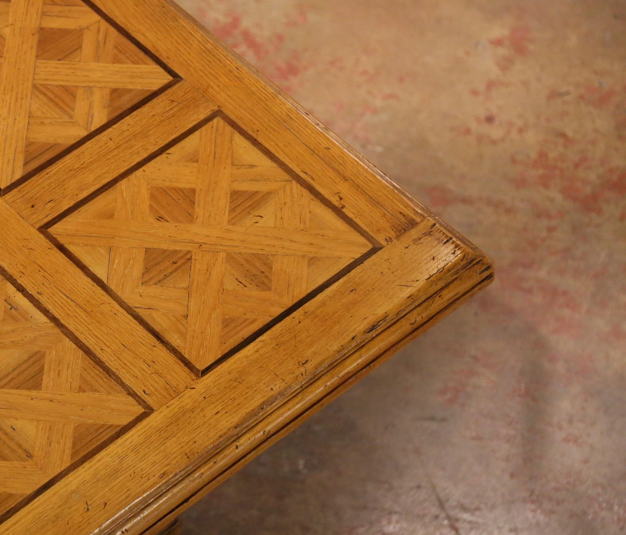 Early 20th Century French Dining Table with Parquetry Top and Two Leaves For Sale 2