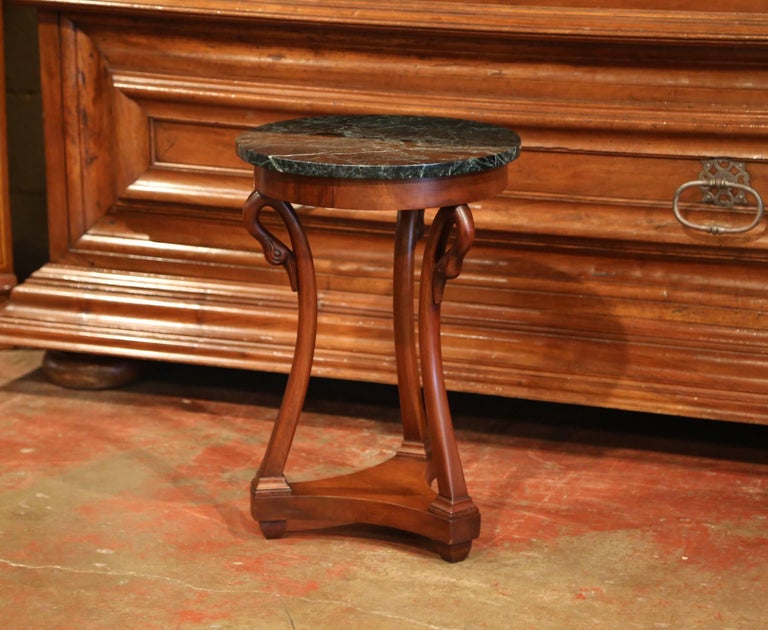 Early 20th Century French Directoire Carved Swan Walnut Side Table with