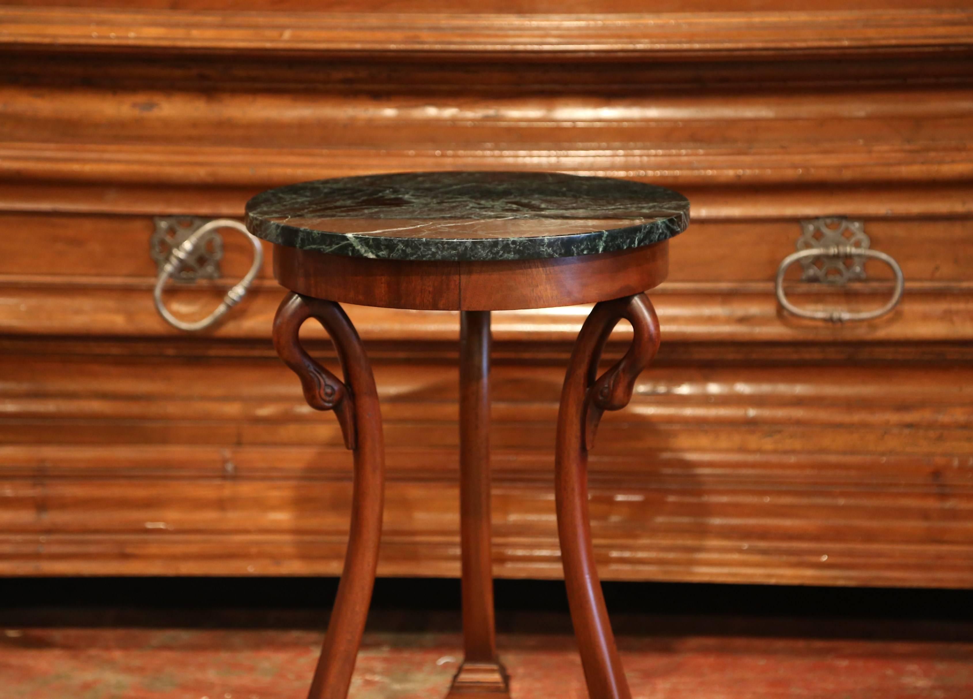 Hand-Carved Early 20th Century French Directoire Carved Walnut Side Table with Marble Top