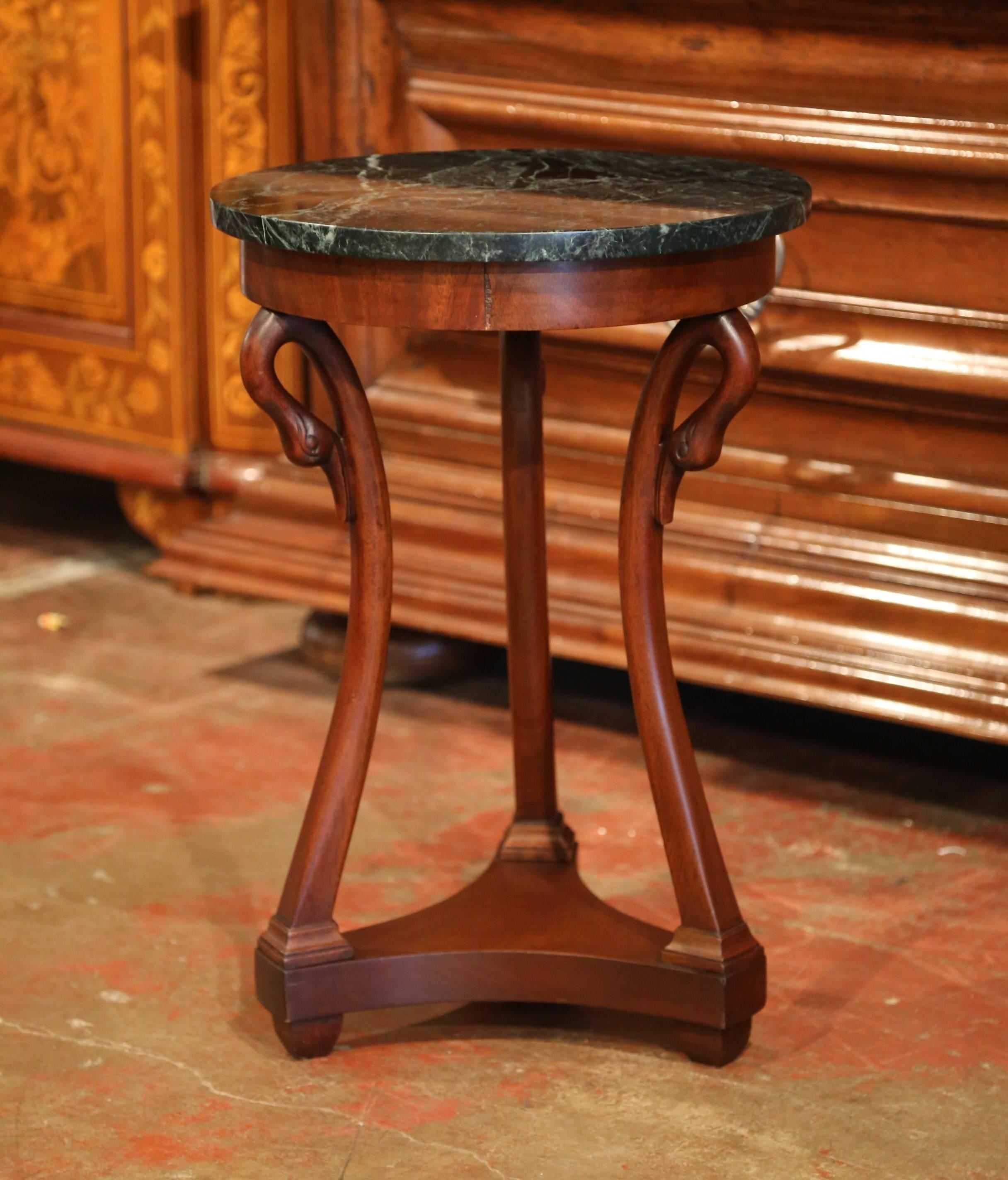 Early 20th Century French Directoire Carved Walnut Side Table with Marble Top 1
