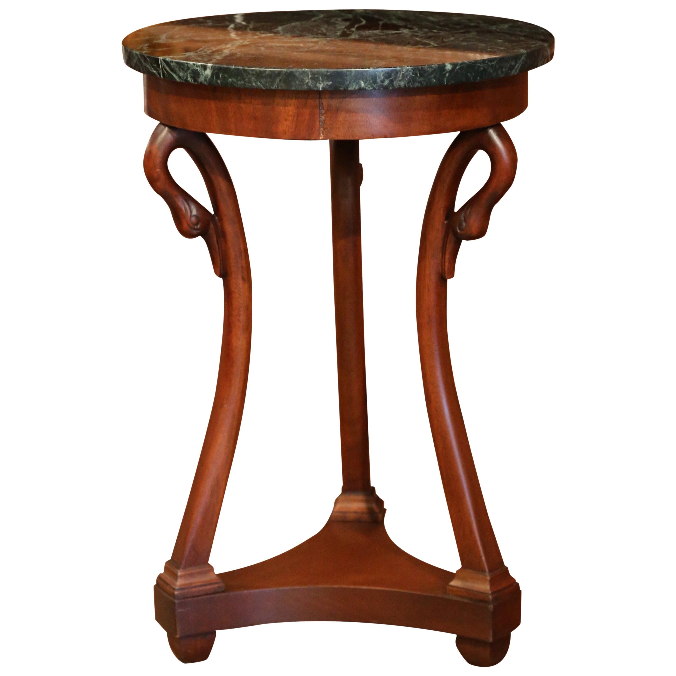 Early 20th Century French Directoire Carved Walnut Side Table with Marble Top