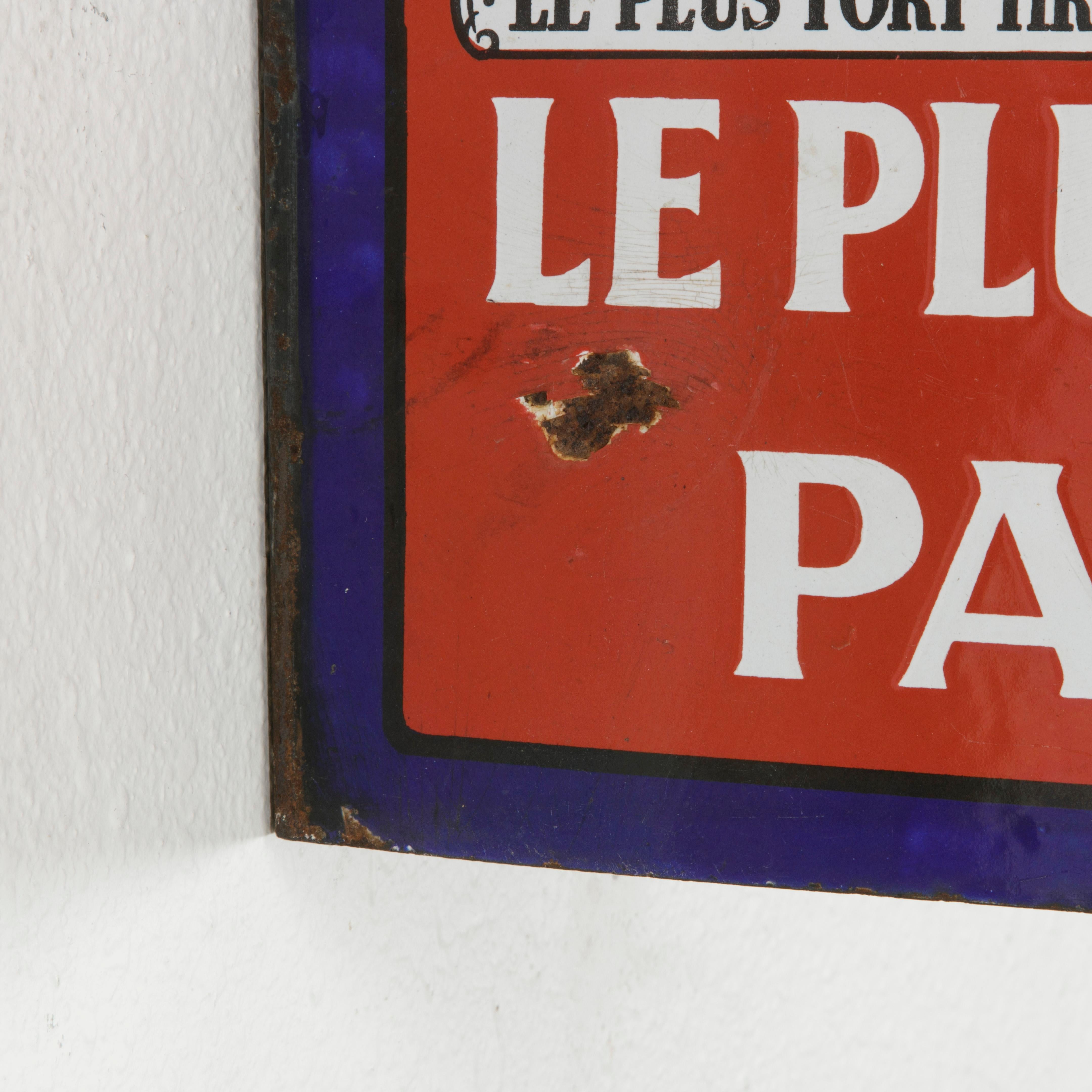 Early 20th Century French Double Faced Enameled Metal Sign for Le Petit Parisien 3