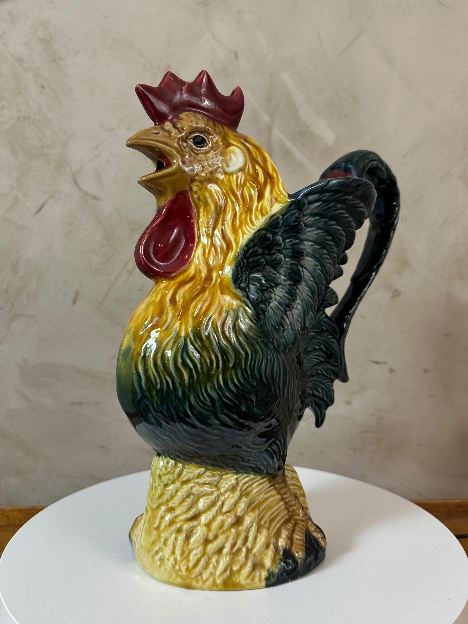 20th Century Early 20th century French Earthenware Rooster Pitcher, 1900s For Sale