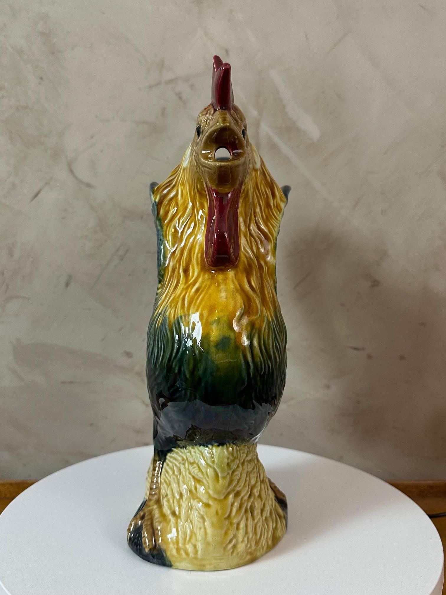 Early 20th century French Earthenware Rooster Pitcher, 1900s For Sale 1