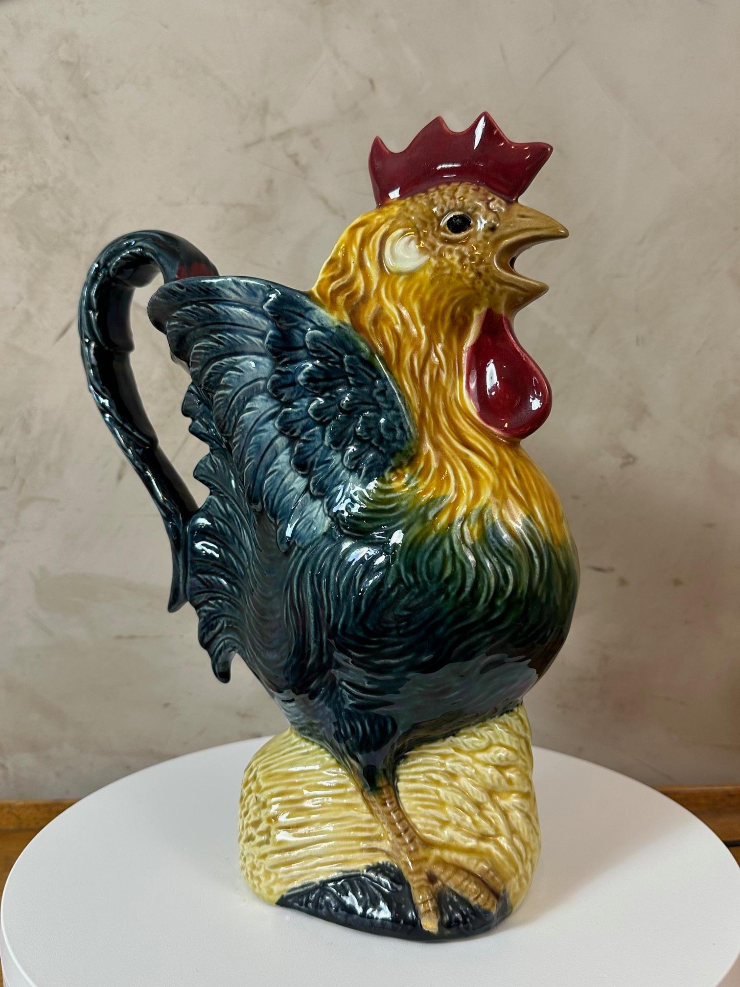 Early 20th century French Earthenware Rooster Pitcher, 1900s For Sale 2