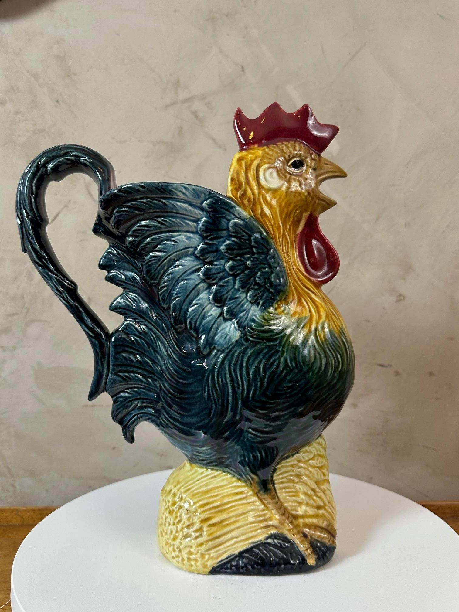 Early 20th century French Earthenware Rooster Pitcher, 1900s For Sale 3