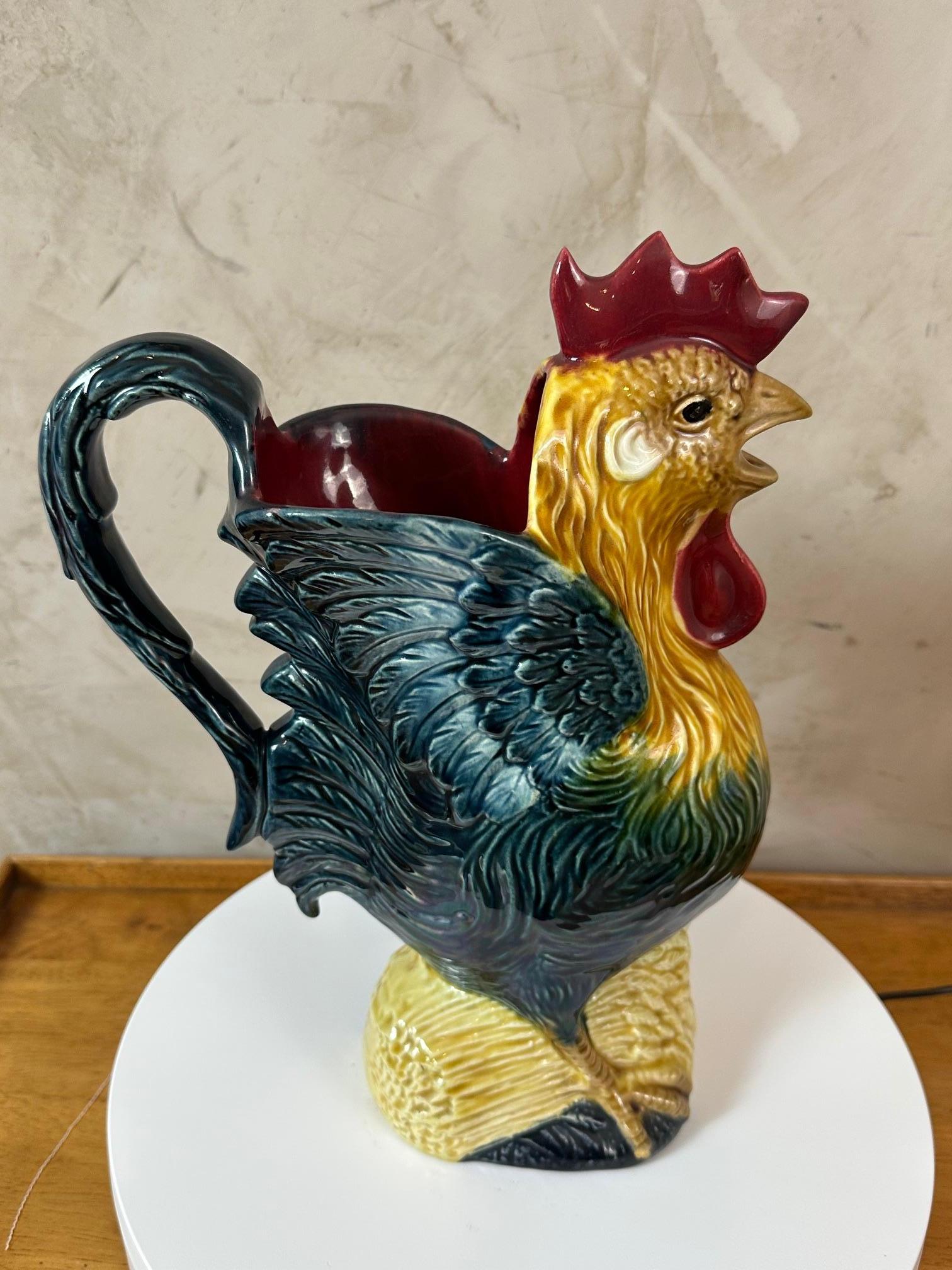 Early 20th century French Earthenware Rooster Pitcher, 1900s For Sale 4