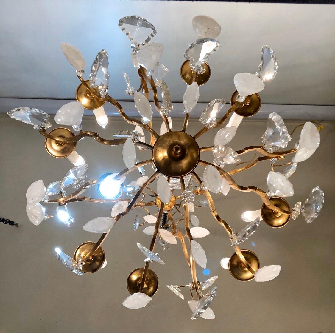 Early 20th Century French Eight Arm Rock Crystal and Gilt Bronze Chandelier For Sale 6