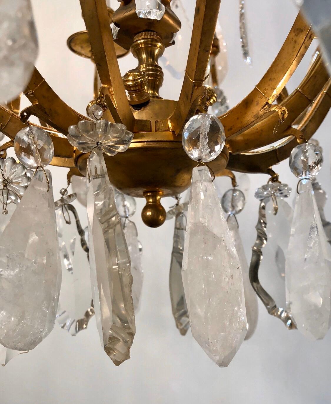 Early 20th Century French Eight Arm Rock Crystal and Gilt Bronze Chandelier For Sale 2