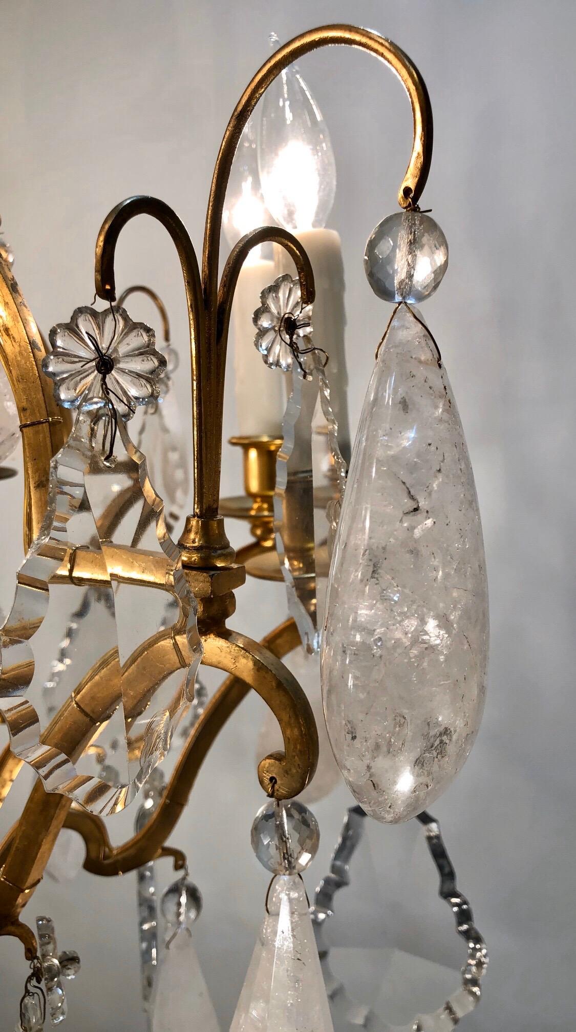 Early 20th Century French Eight Arm Rock Crystal and Gilt Bronze Chandelier For Sale 3
