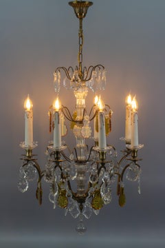Early 20th Century French Eight–Light Crystal Glass and Brass Chandelier