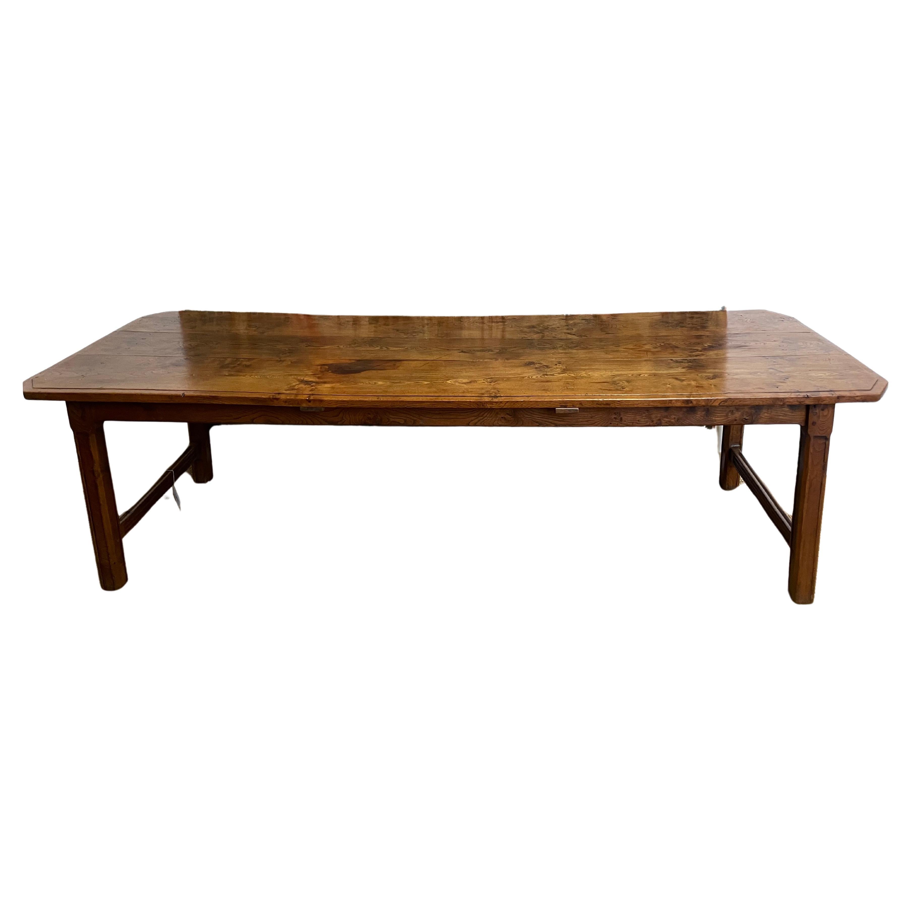 Early 20th century French elm farmhouse table  For Sale