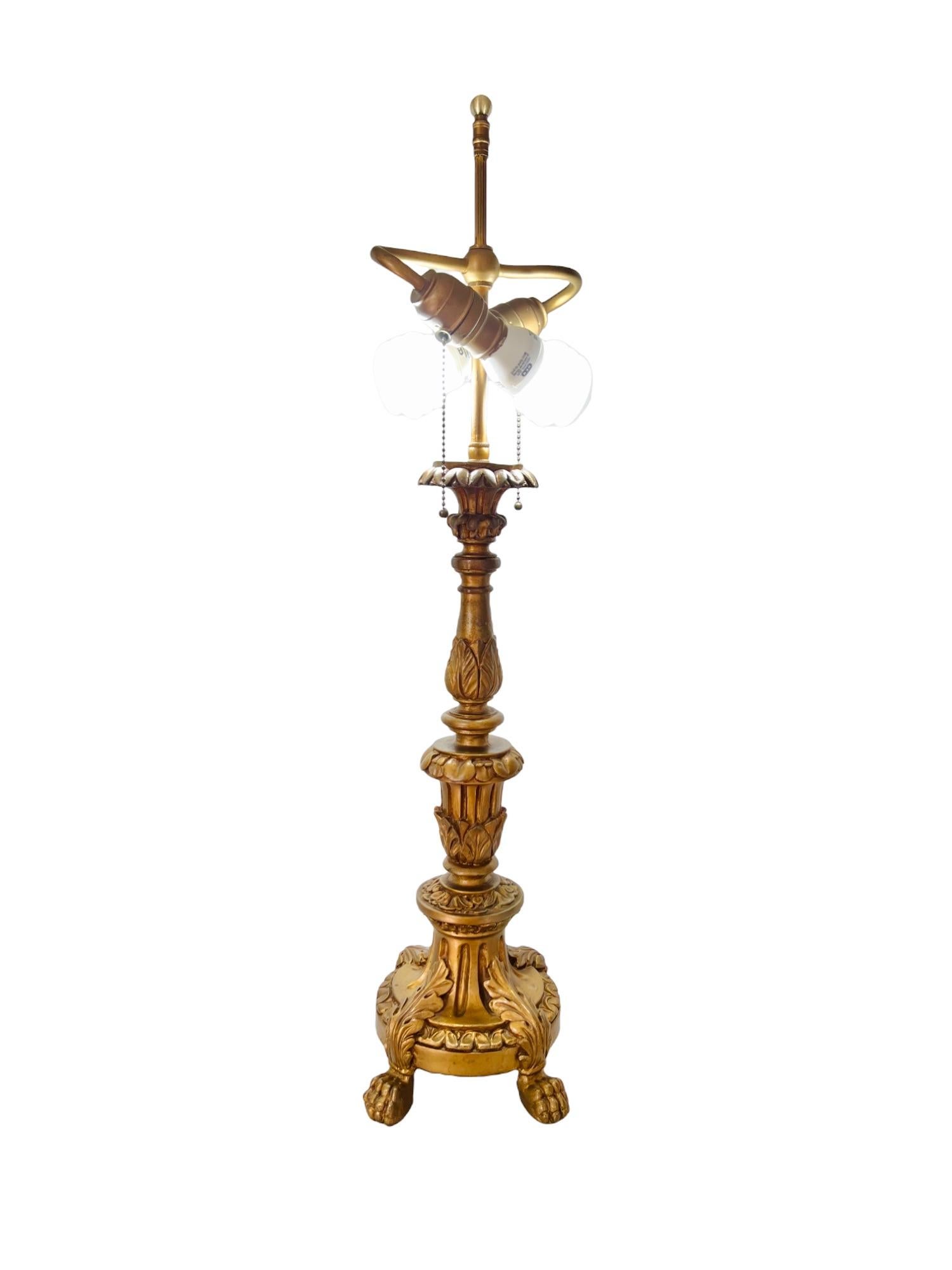 Metal Early 20th Century French Empire Gilt Gesso Lamp For Sale