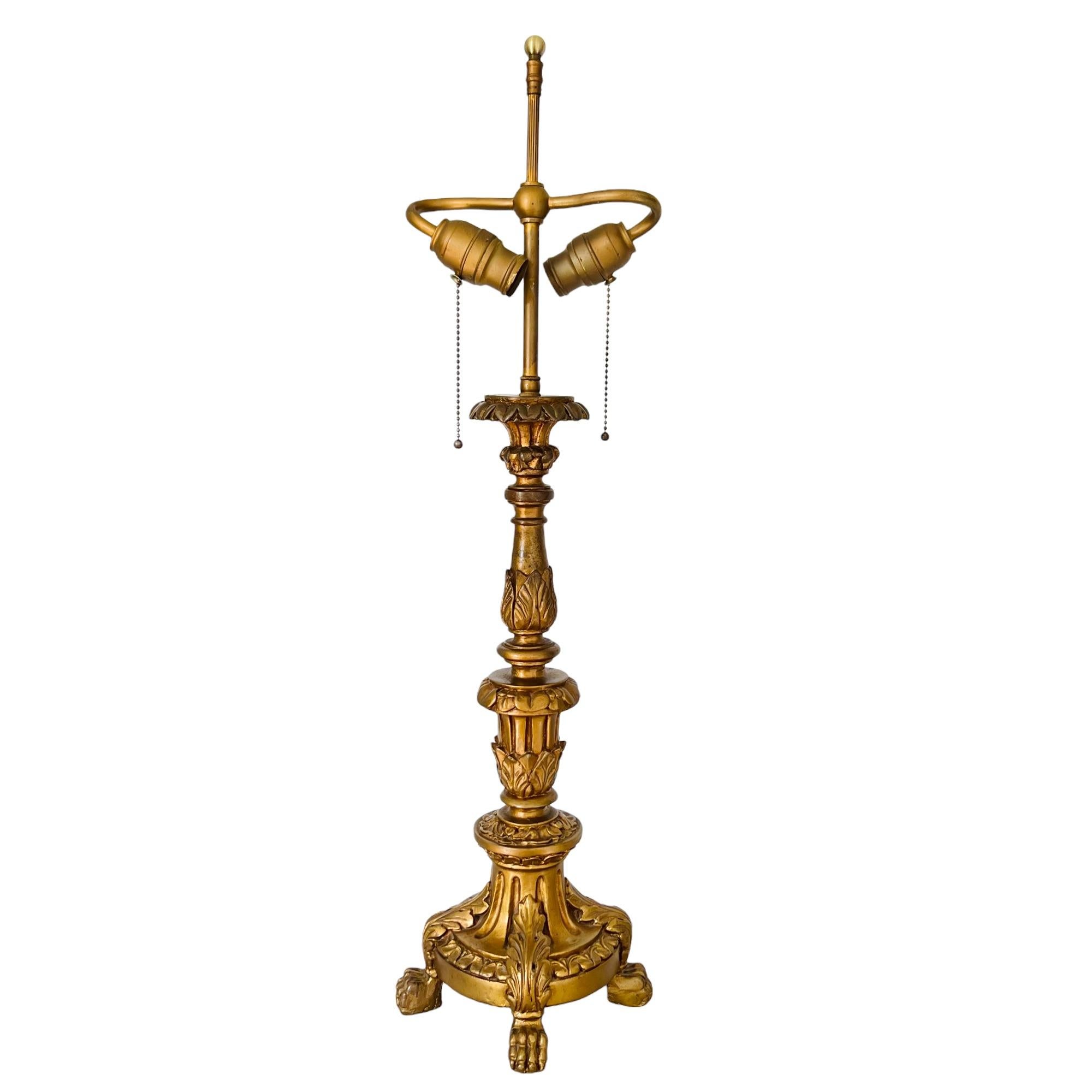 Early 20th Century French Empire Gilt Gesso Lamp For Sale 1