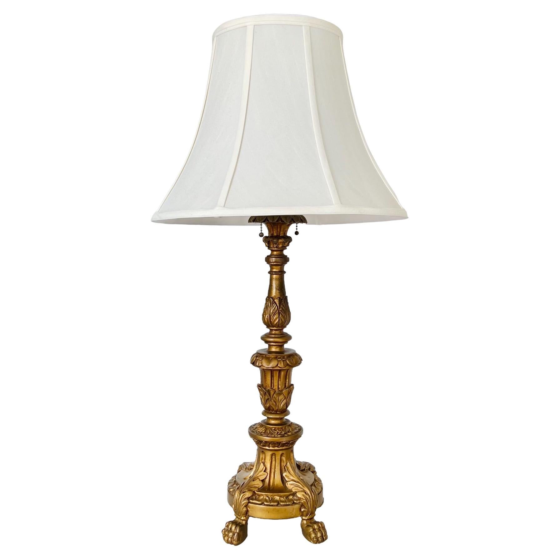 Early 20th Century French Empire Gilt Gesso Lamp For Sale