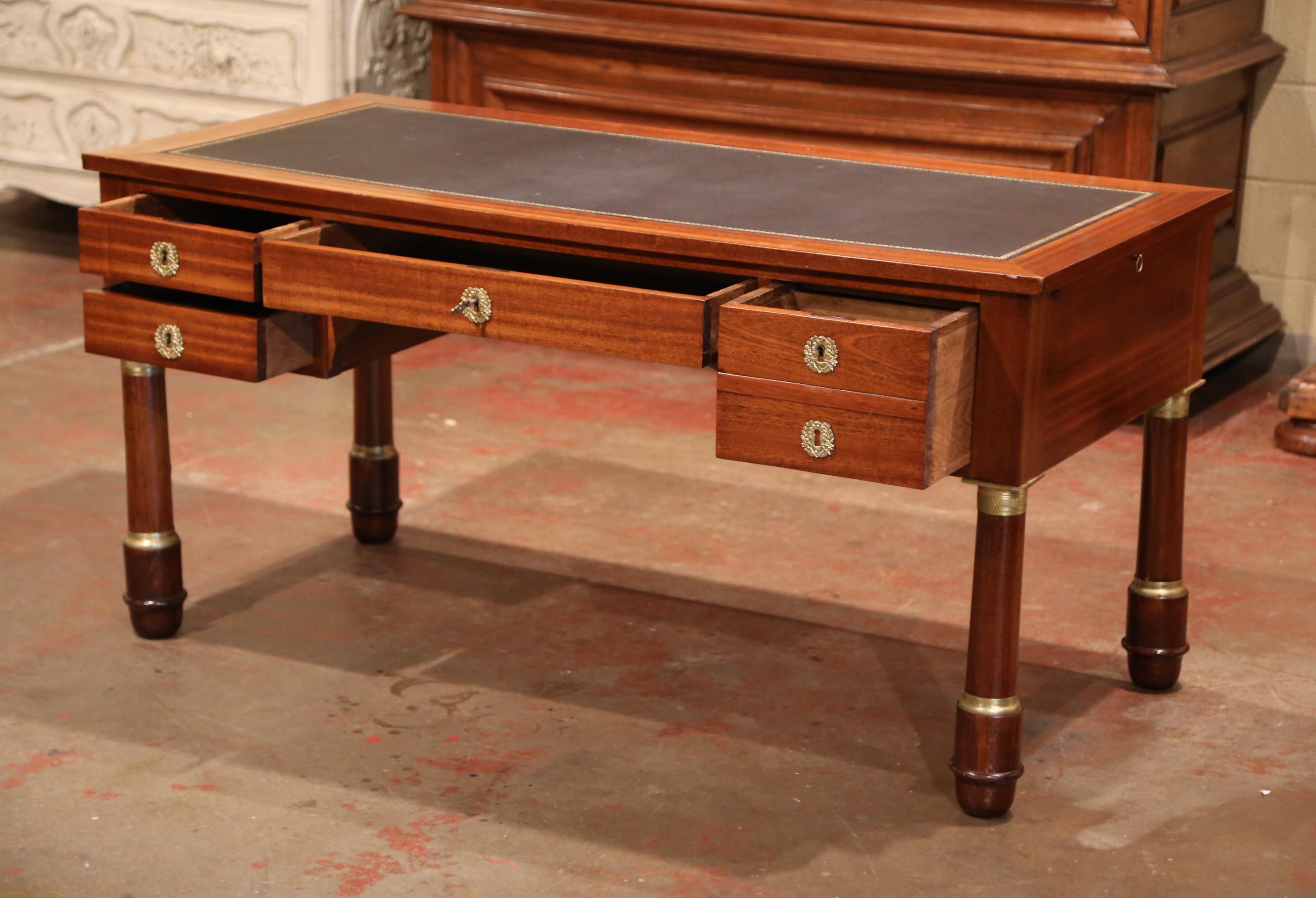 Early 20th Century French Empire Mahogany Desk with Embossed Leather Top 3