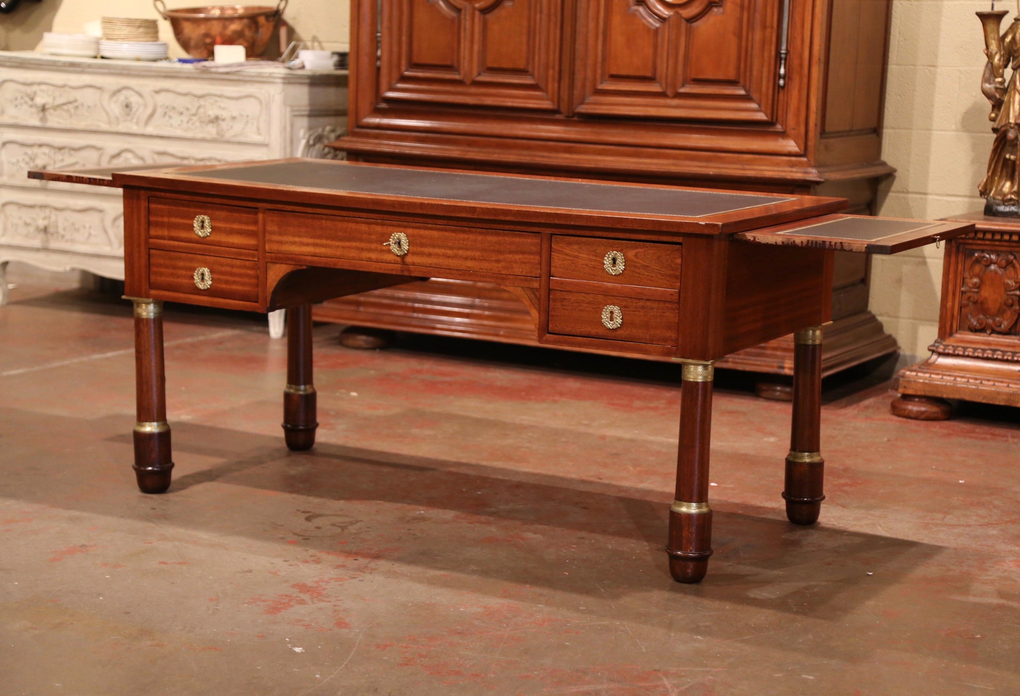 Early 20th Century French Empire Mahogany Desk with Embossed Leather Top 5