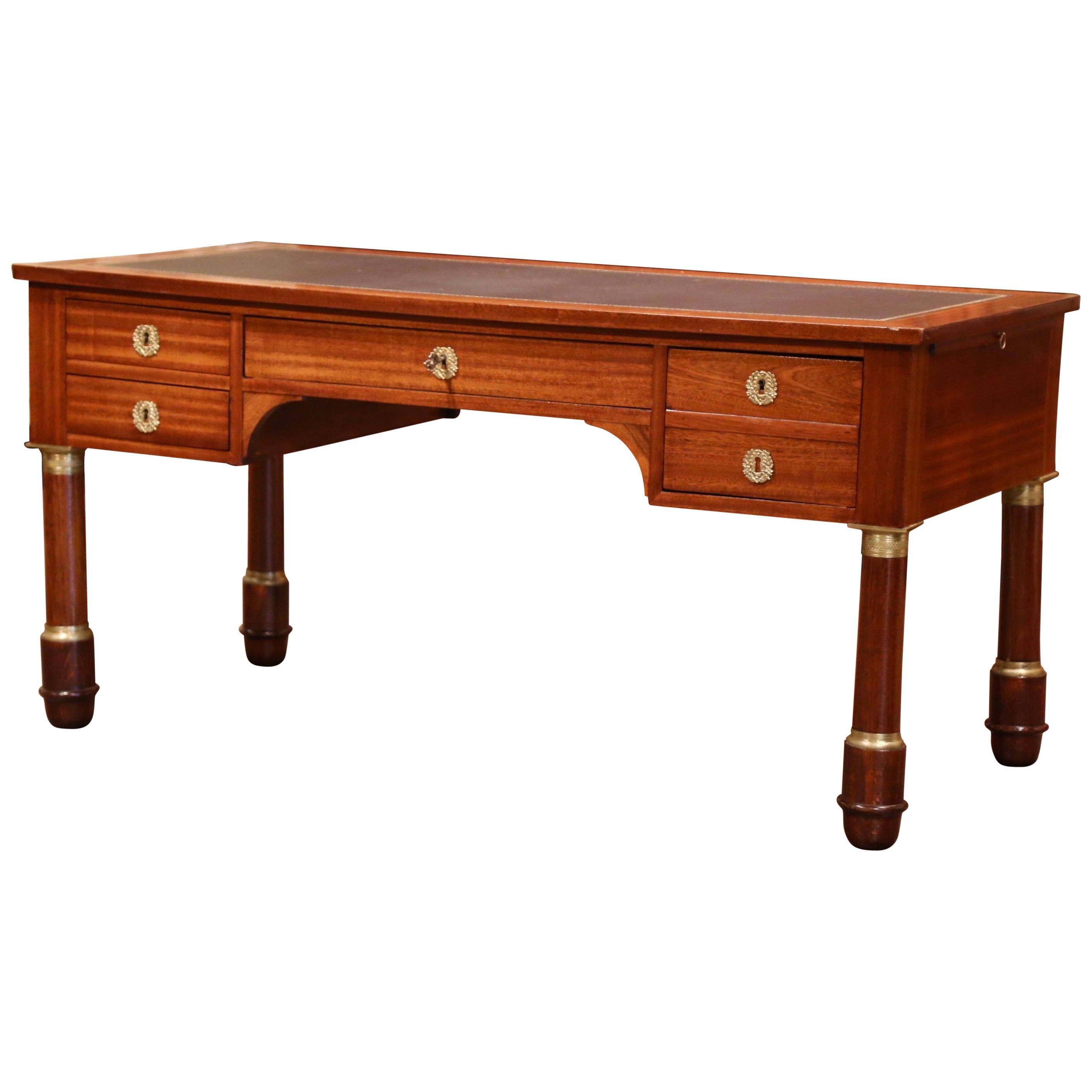 Early 20th Century French Empire Mahogany Desk with Embossed Leather Top