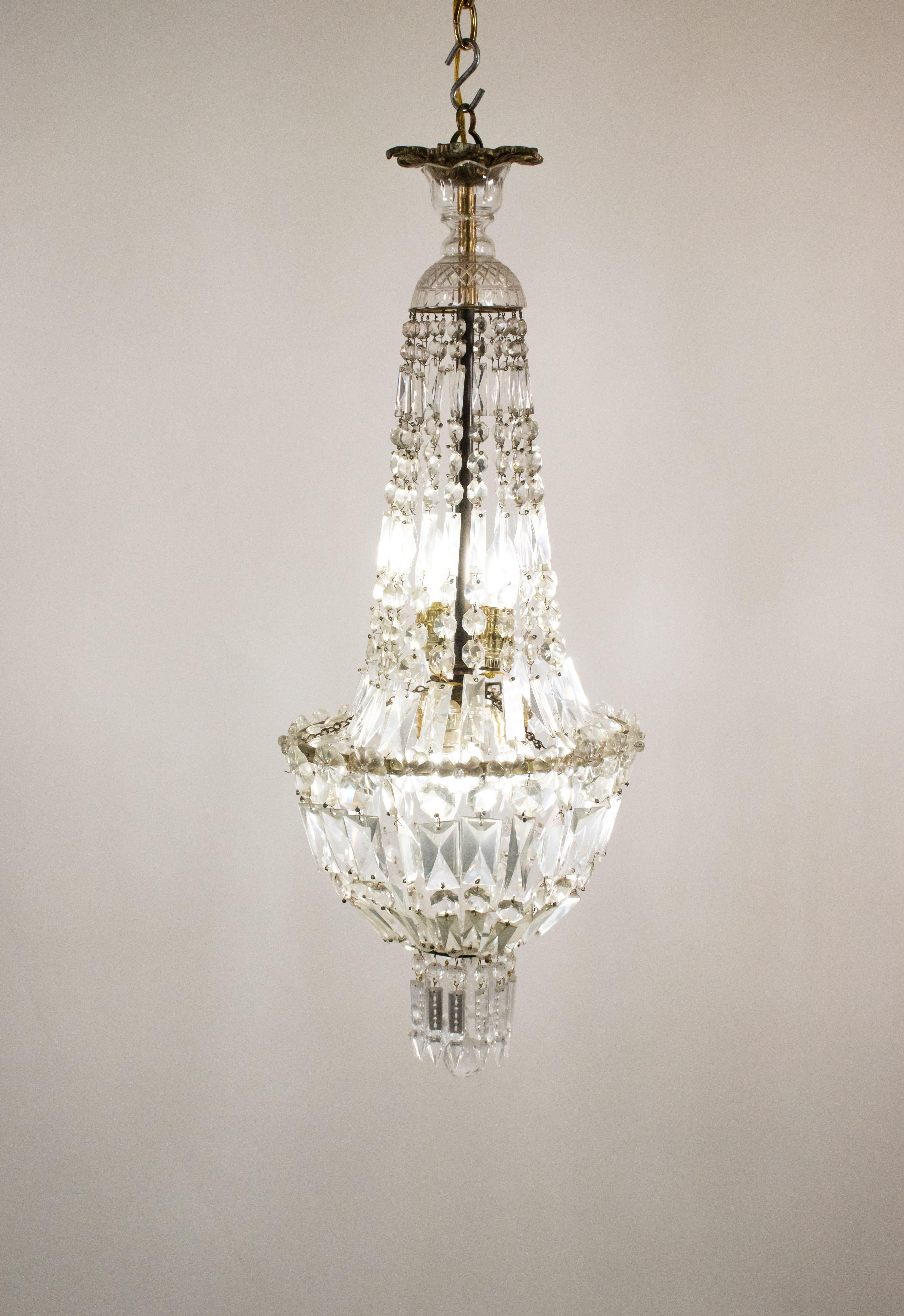 Beaded Early 20th Century French Empire Style Crystal Chandelier For Sale