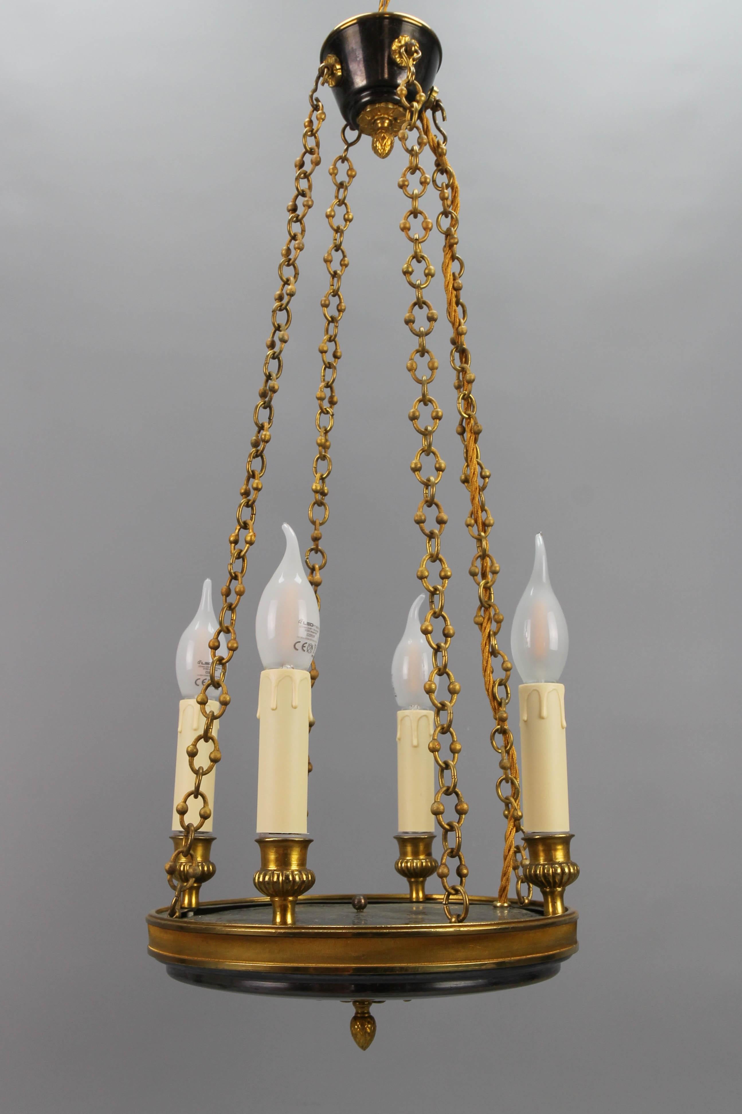 Early 20th Century French Empire Style Gilt Bronze Four-Light Chandelier 7