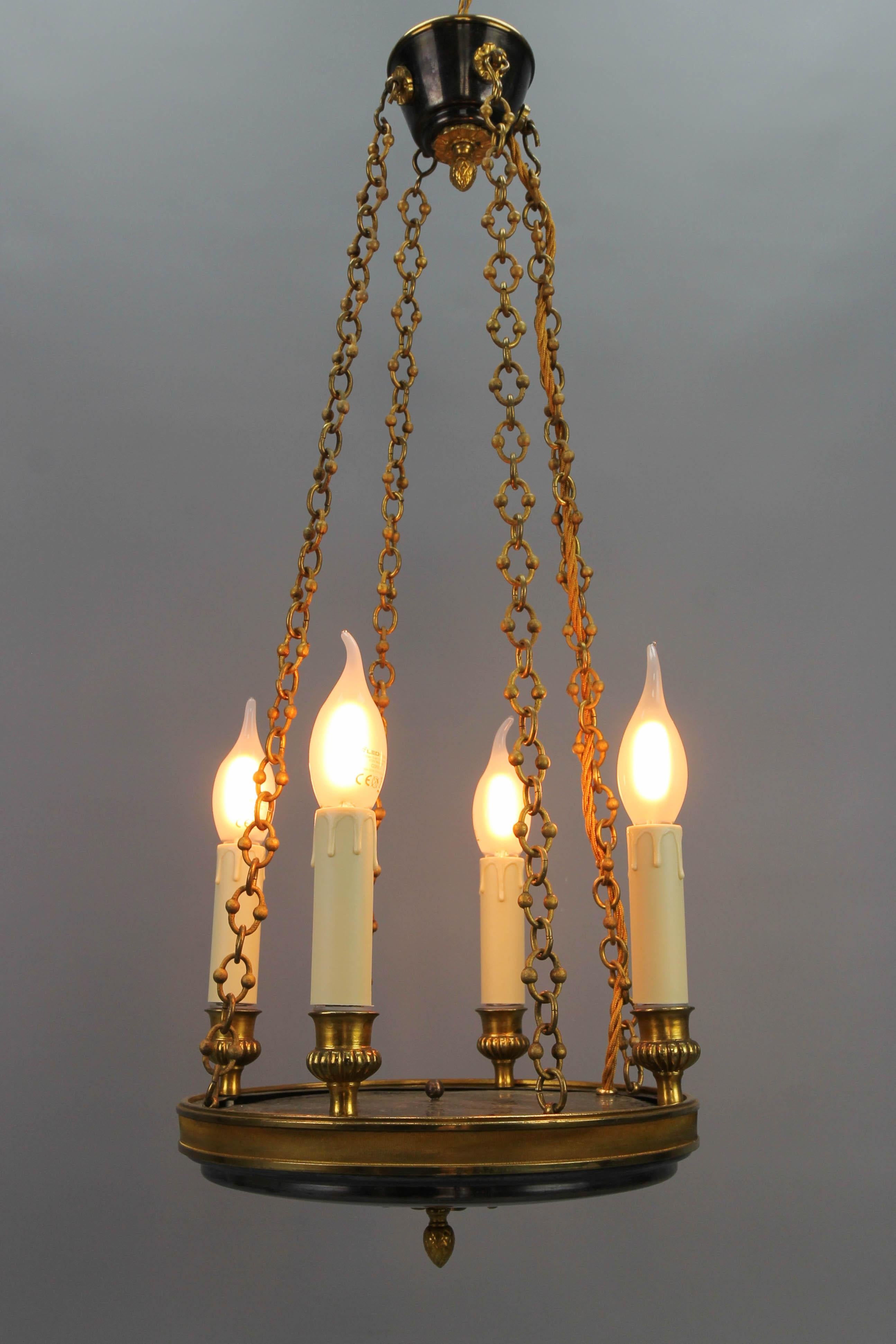 Early 20th Century French Empire Style Gilt Bronze Four-Light Chandelier 16
