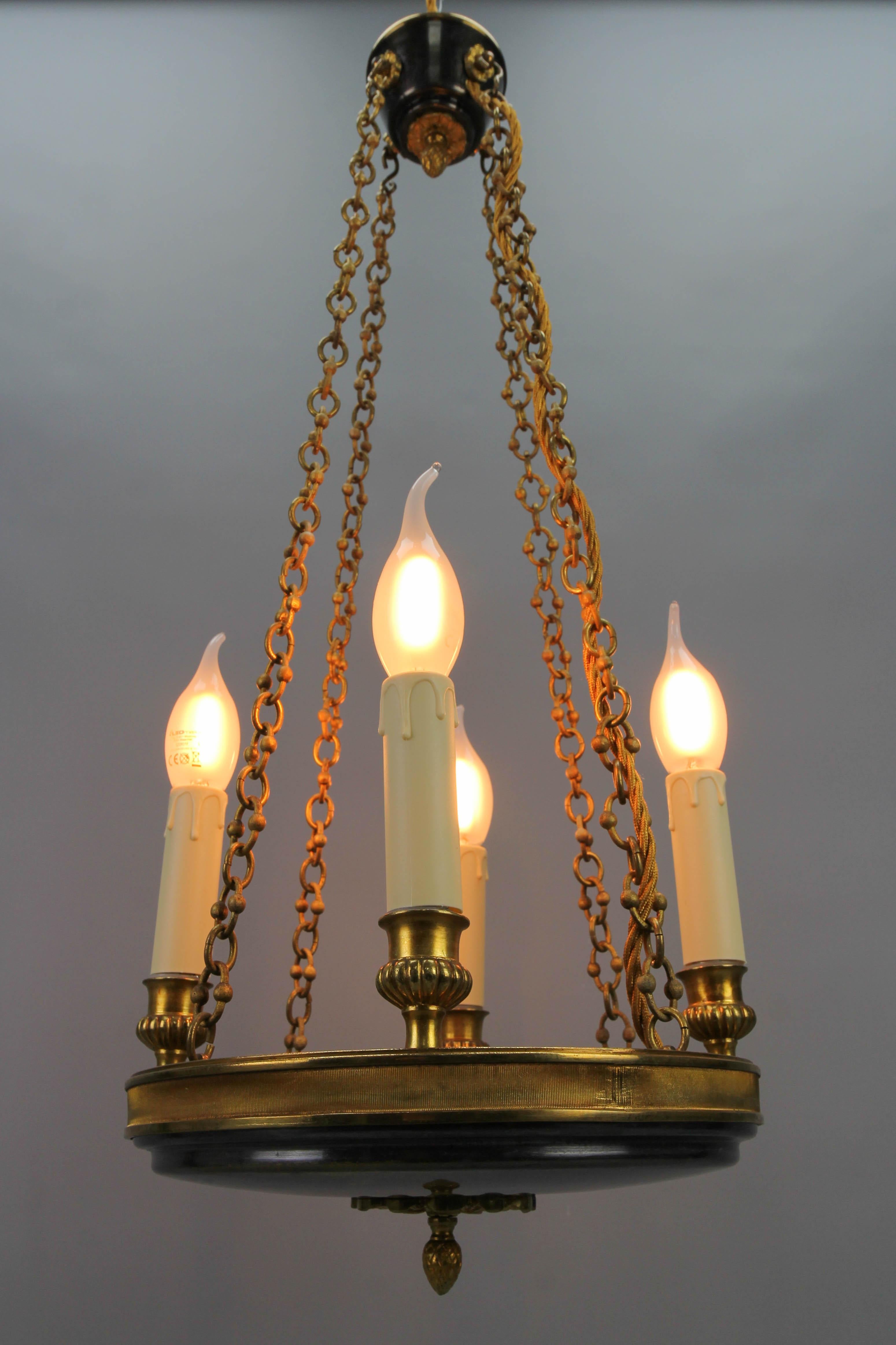 Early 20th Century French Empire Style Gilt Bronze Four-Light Chandelier In Good Condition In Barntrup, DE