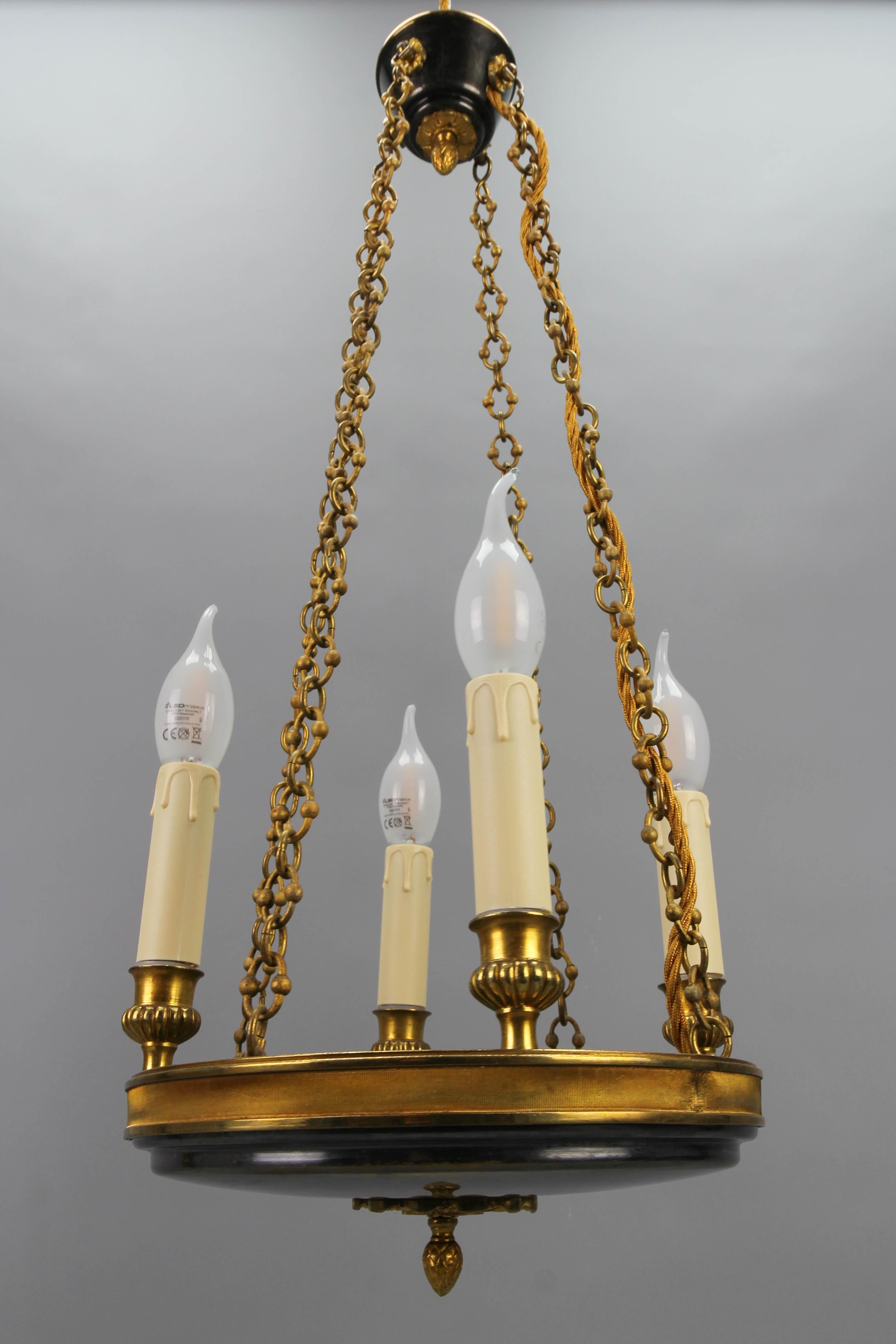Metal Early 20th Century French Empire Style Gilt Bronze Four-Light Chandelier