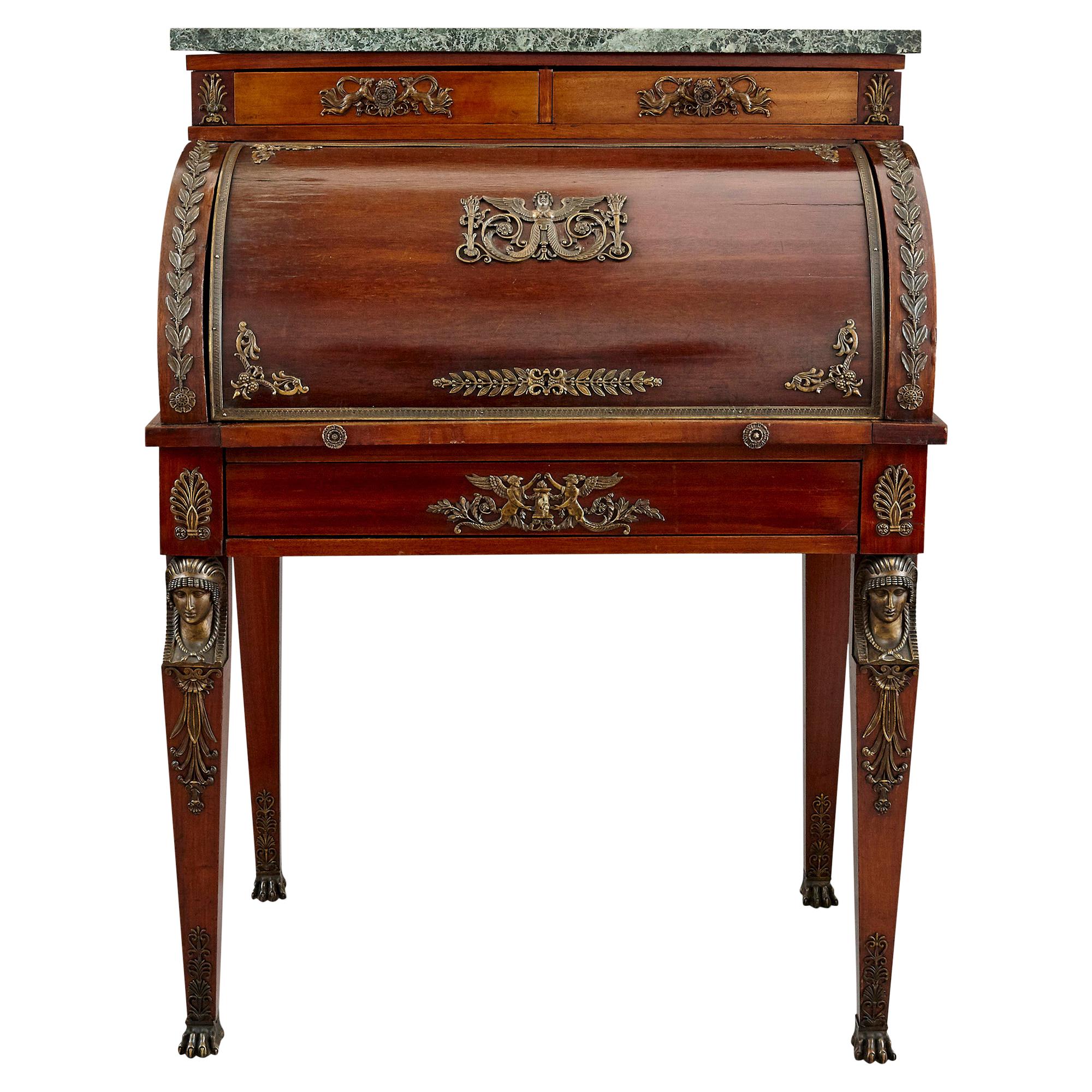 Early 20th Century French Empire Style Roll-Top Desk For Sale