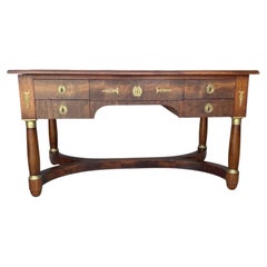 Early 20th Century French Empire Style Walnut Leather Top Desk