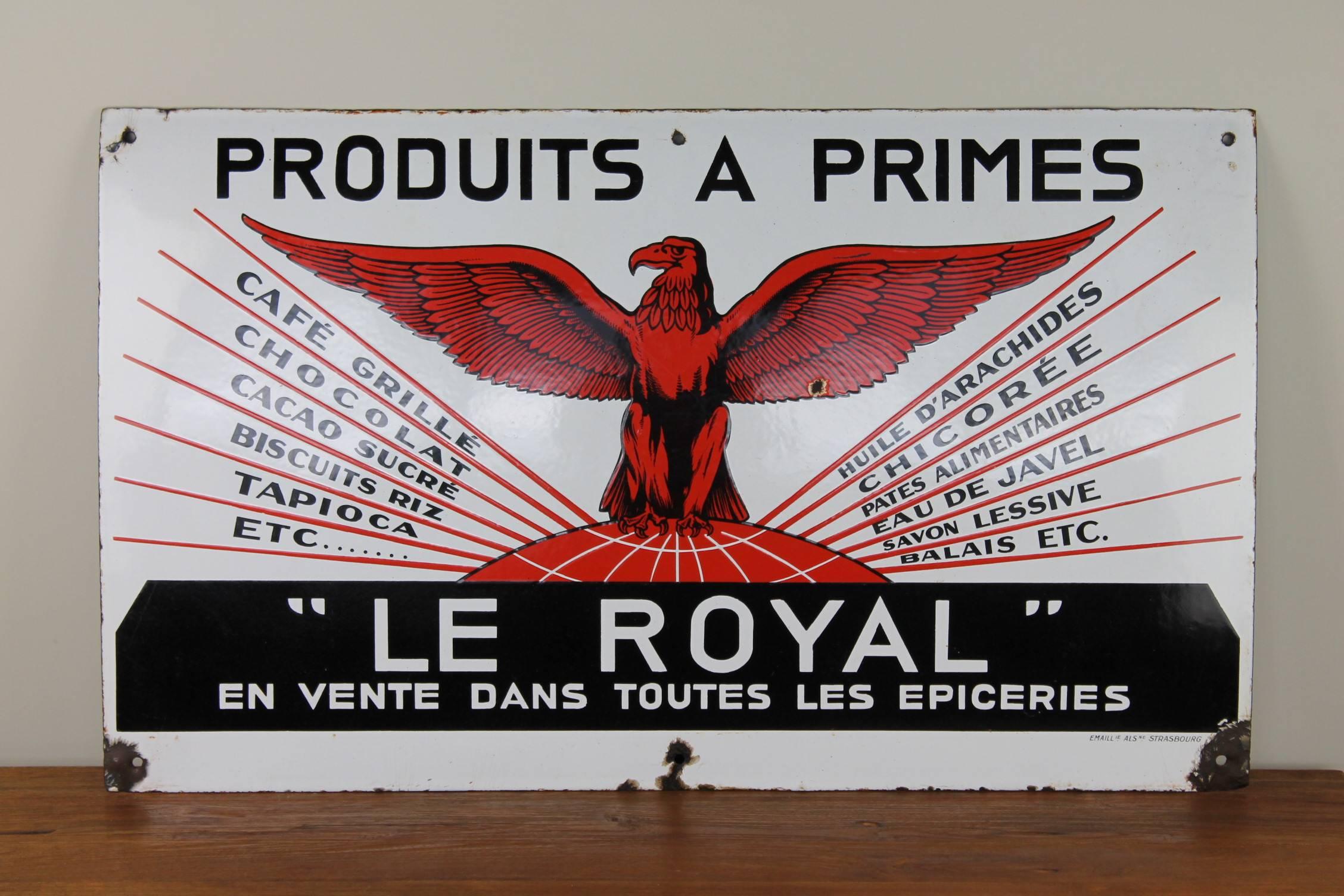 Early 20th Century French Enamel Advertising Sign, Le Royal with Eagle 9