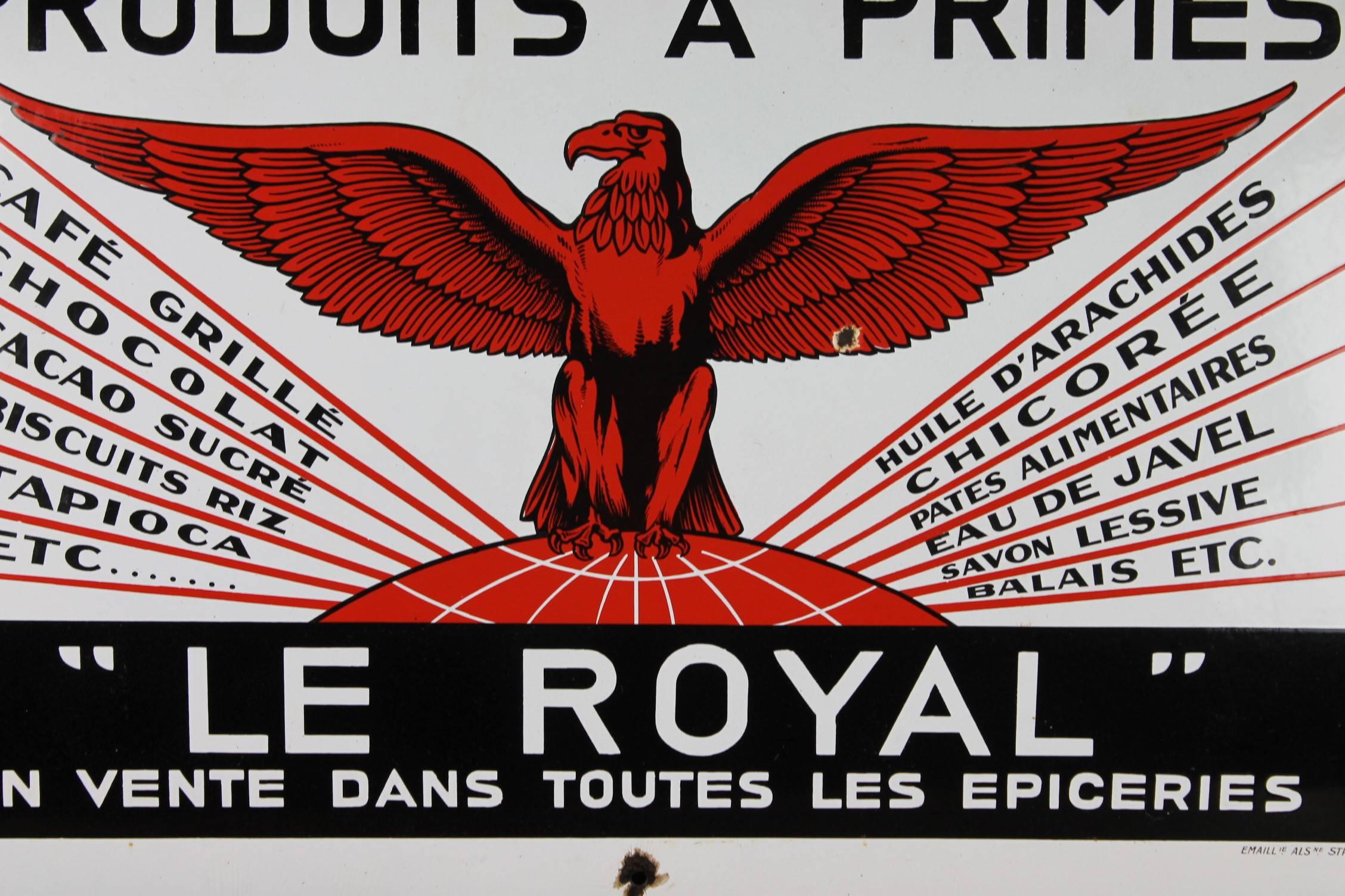 Early 20th Century French Enamel Advertising Sign, Le Royal with Eagle 1