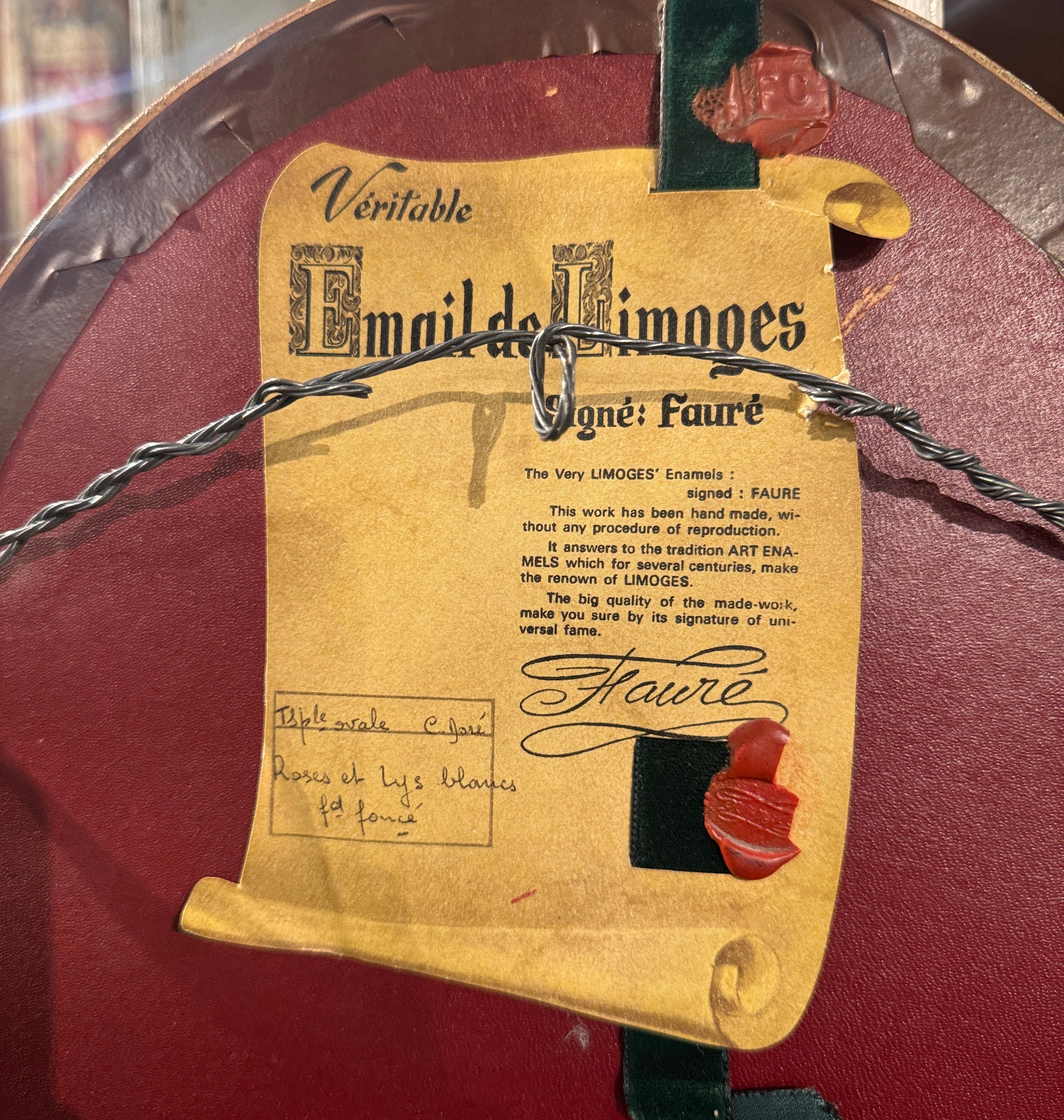 Placa de pared esmaltada francesa de principios del siglo XX Decoración floral Firmada Camille Fauré en venta 1