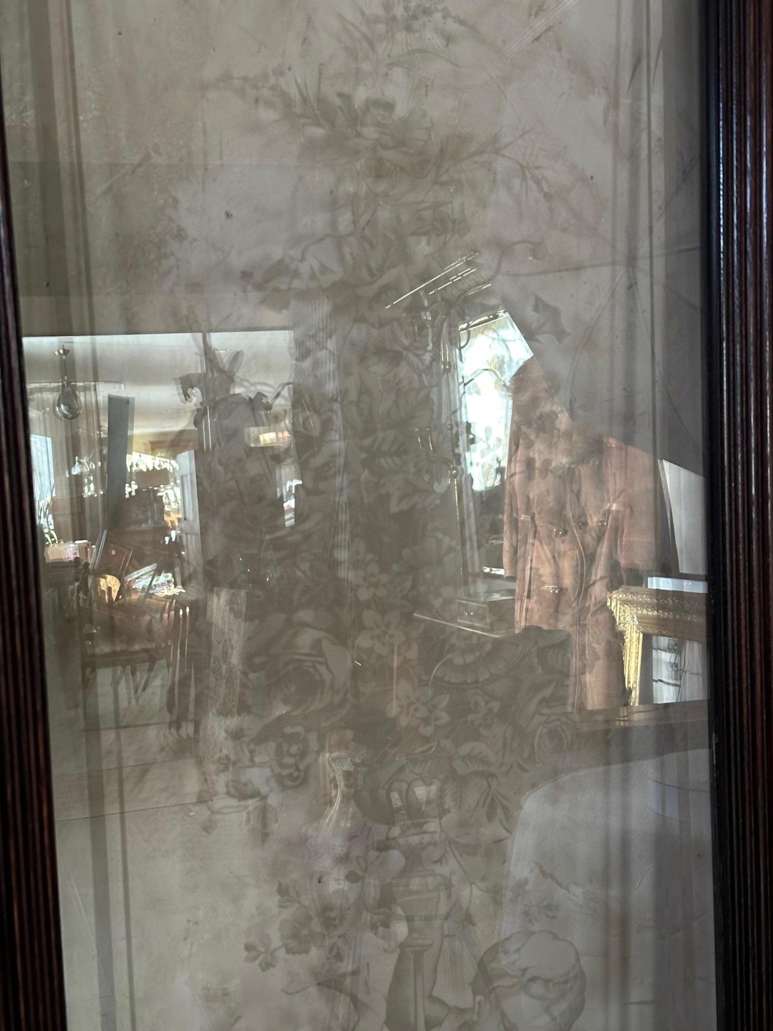 Französische Tür aus graviertem Glas und Nussbaumholz, 1900er Jahre im Angebot 8