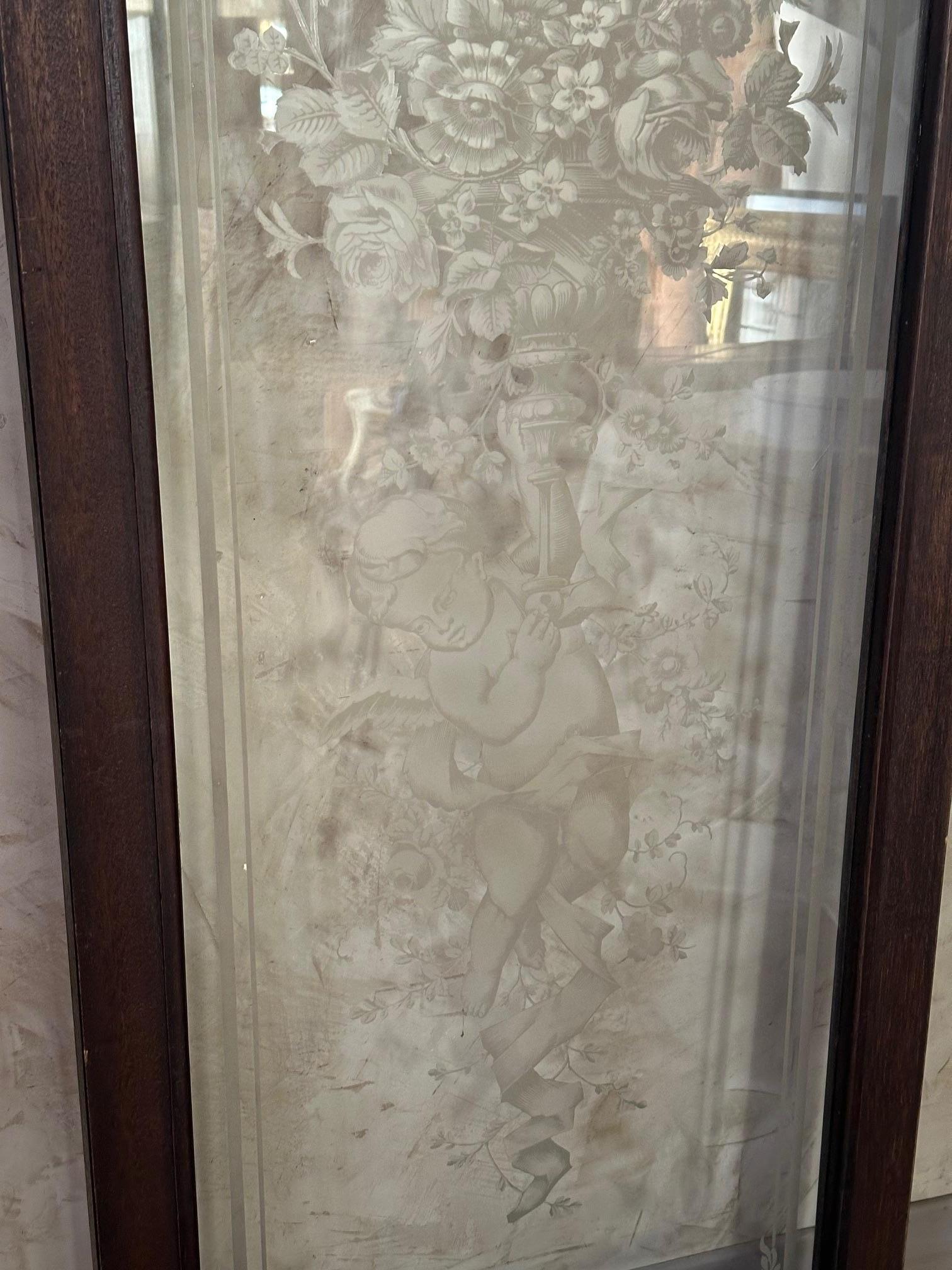 Französische Tür aus graviertem Glas und Nussbaumholz, 1900er Jahre im Angebot 1