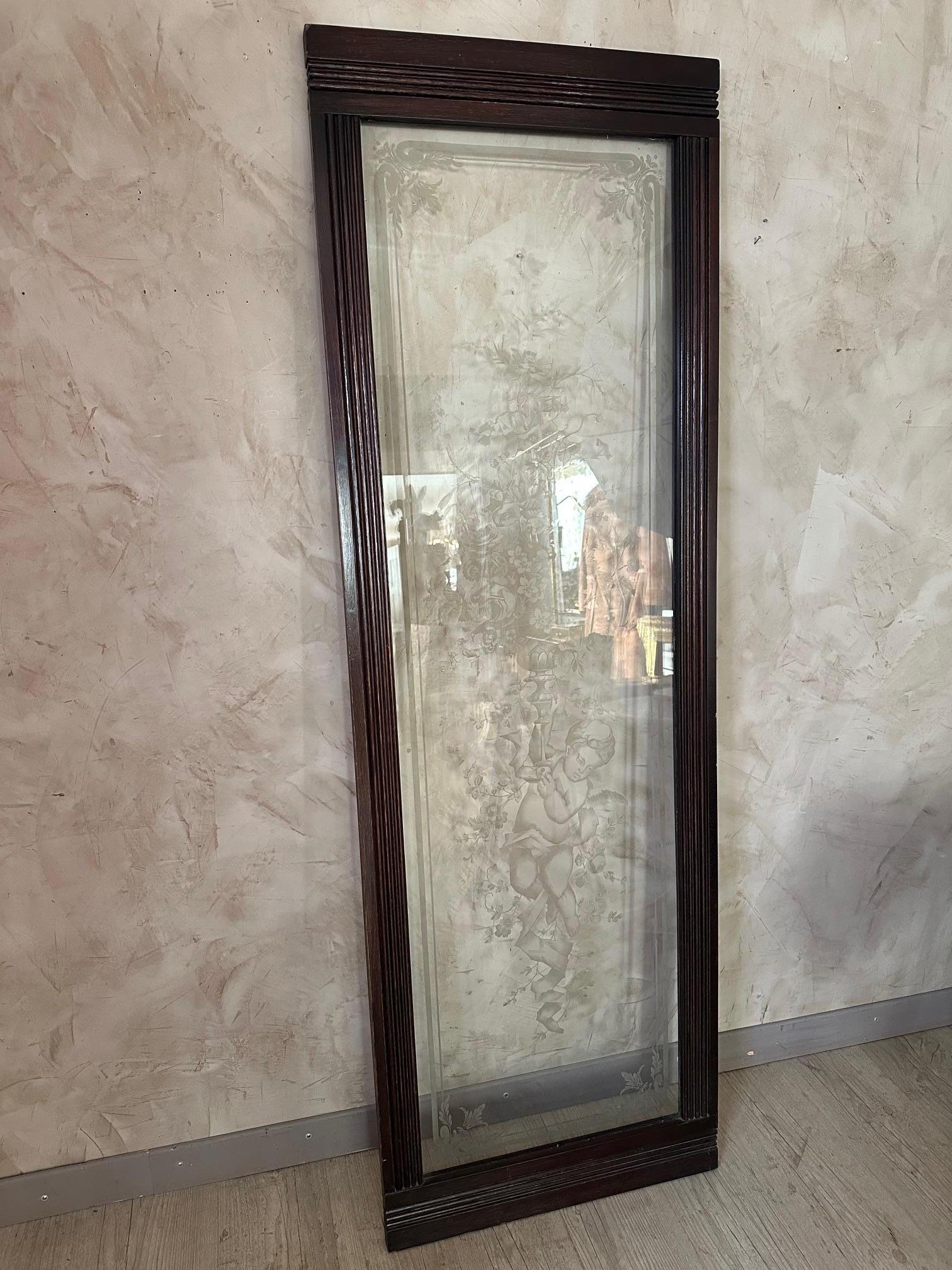 Französische Tür aus graviertem Glas und Nussbaumholz, 1900er Jahre im Angebot 5