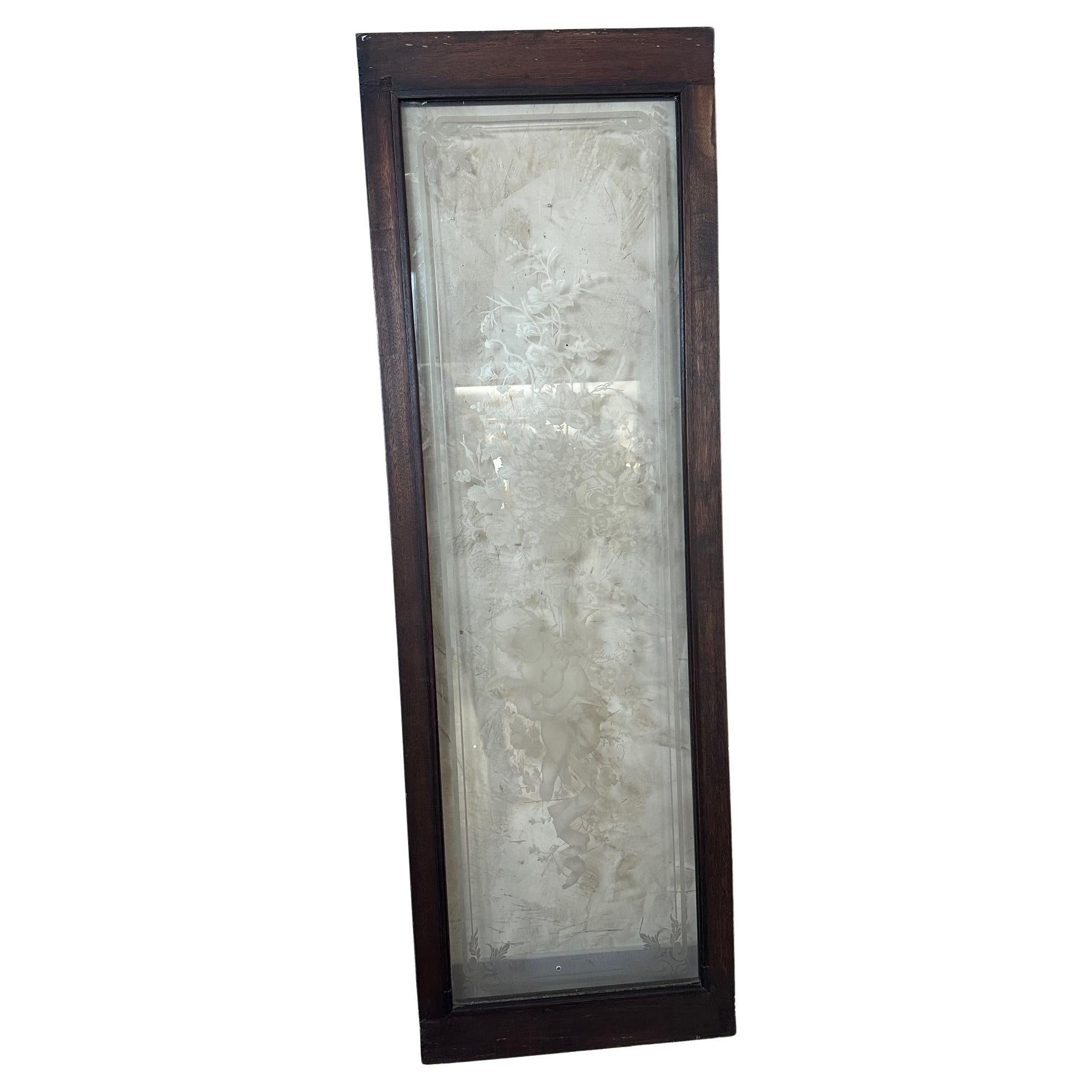 Französische Tür aus graviertem Glas und Nussbaumholz, 1900er Jahre