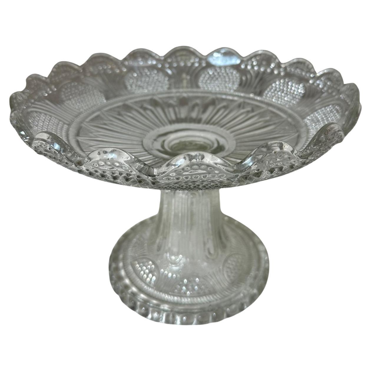 Early 20th century French Engraved Glass Pedestal Dish, 1900s For Sale