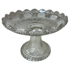 Early 20th century French Engraved Glass Pedestal Dish, 1900s