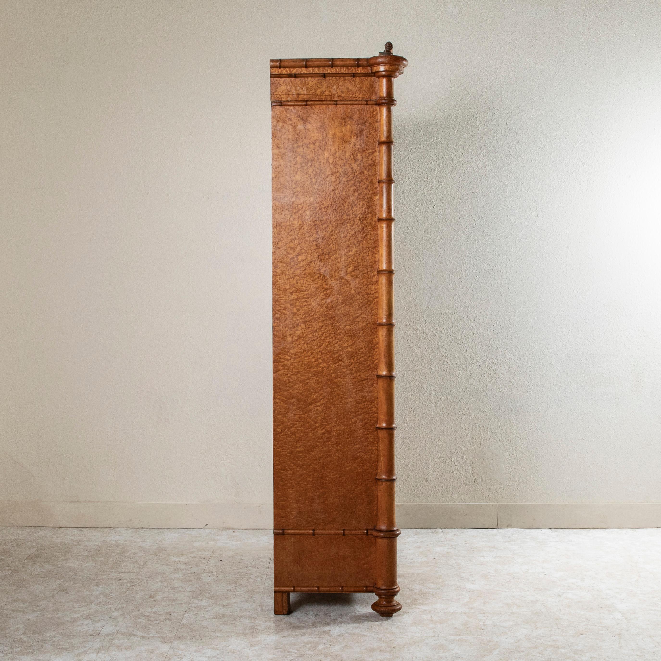 Early 20th Century French Faux Bamboo Armoire or Wardrobe with Mirrors, 96-in H 1
