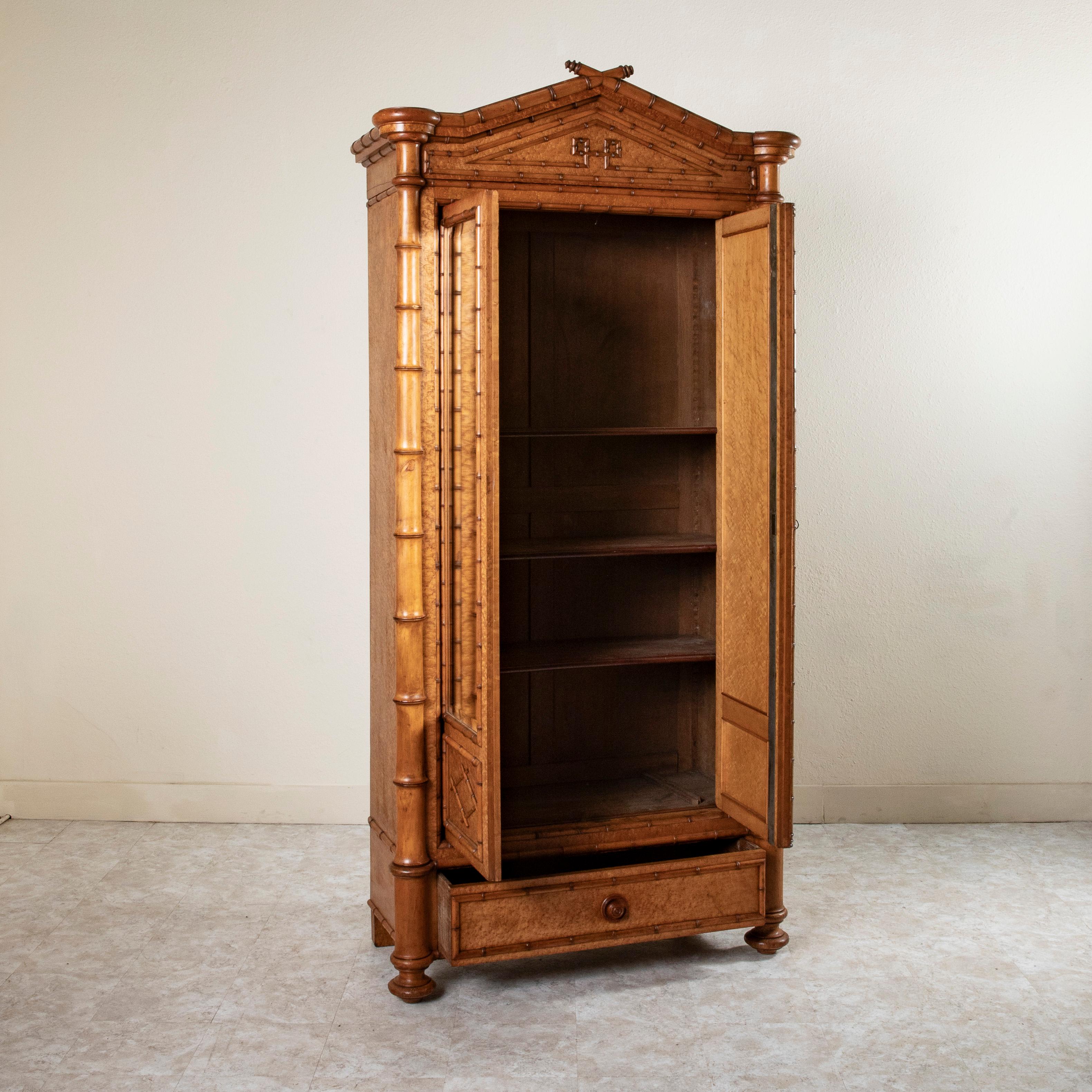 Early 20th Century French Faux Bamboo Armoire or Wardrobe with Mirrors, 96-in H 2