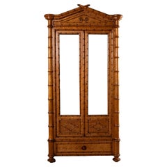 Antique Early 20th Century French Faux Bamboo Armoire or Wardrobe with Mirrors, 96-in H