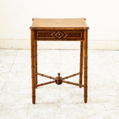 Early 20th Century French Faux Bamboo Birdseye Maple Side Table, End Table