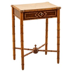 Early 20th Century French Faux Bamboo Birdseye Maple Side Table, End Table