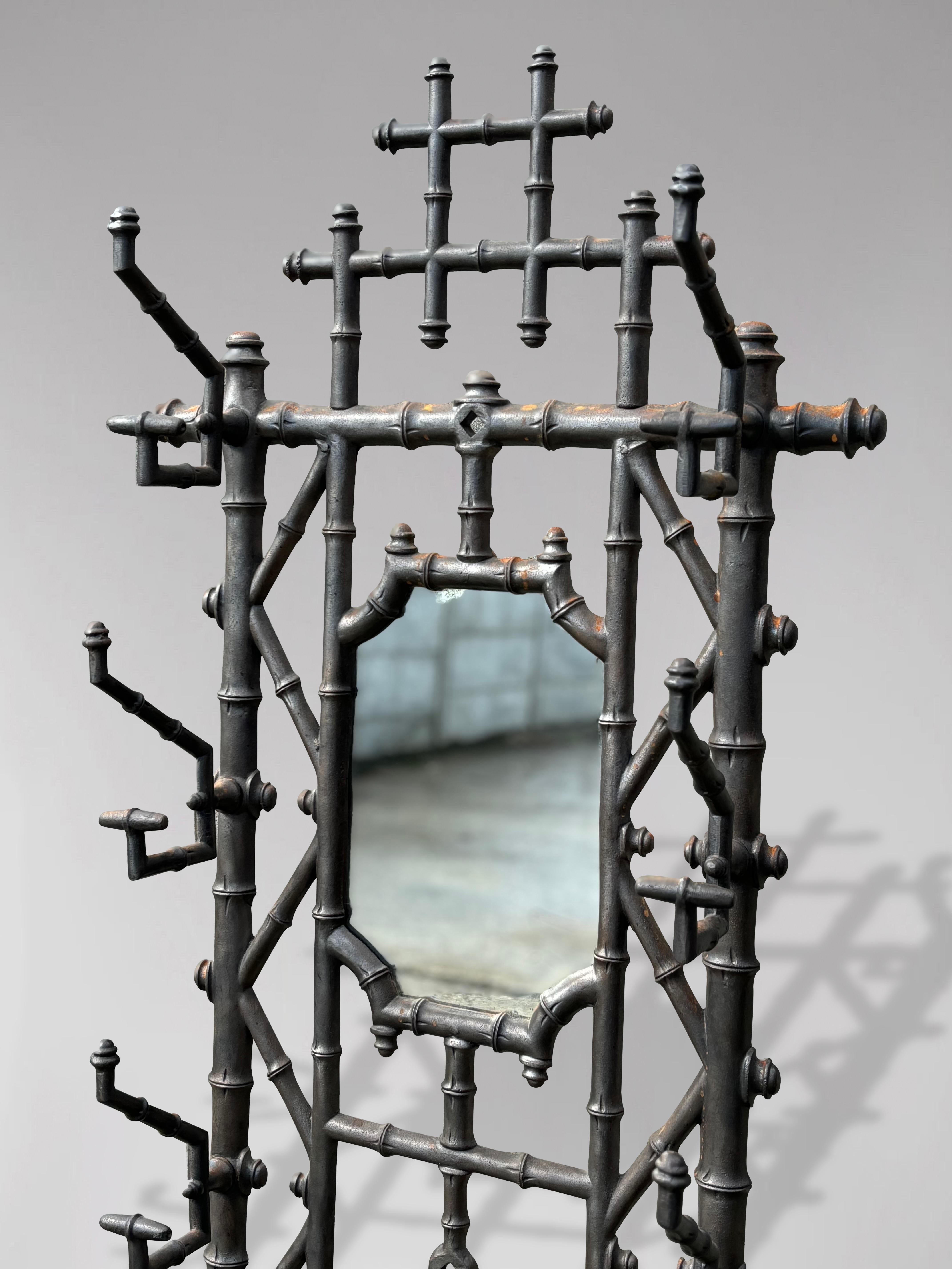 Early 20th Century French Faux Bamboo Cast Iron Hall Stand by Deville Pailliette 2