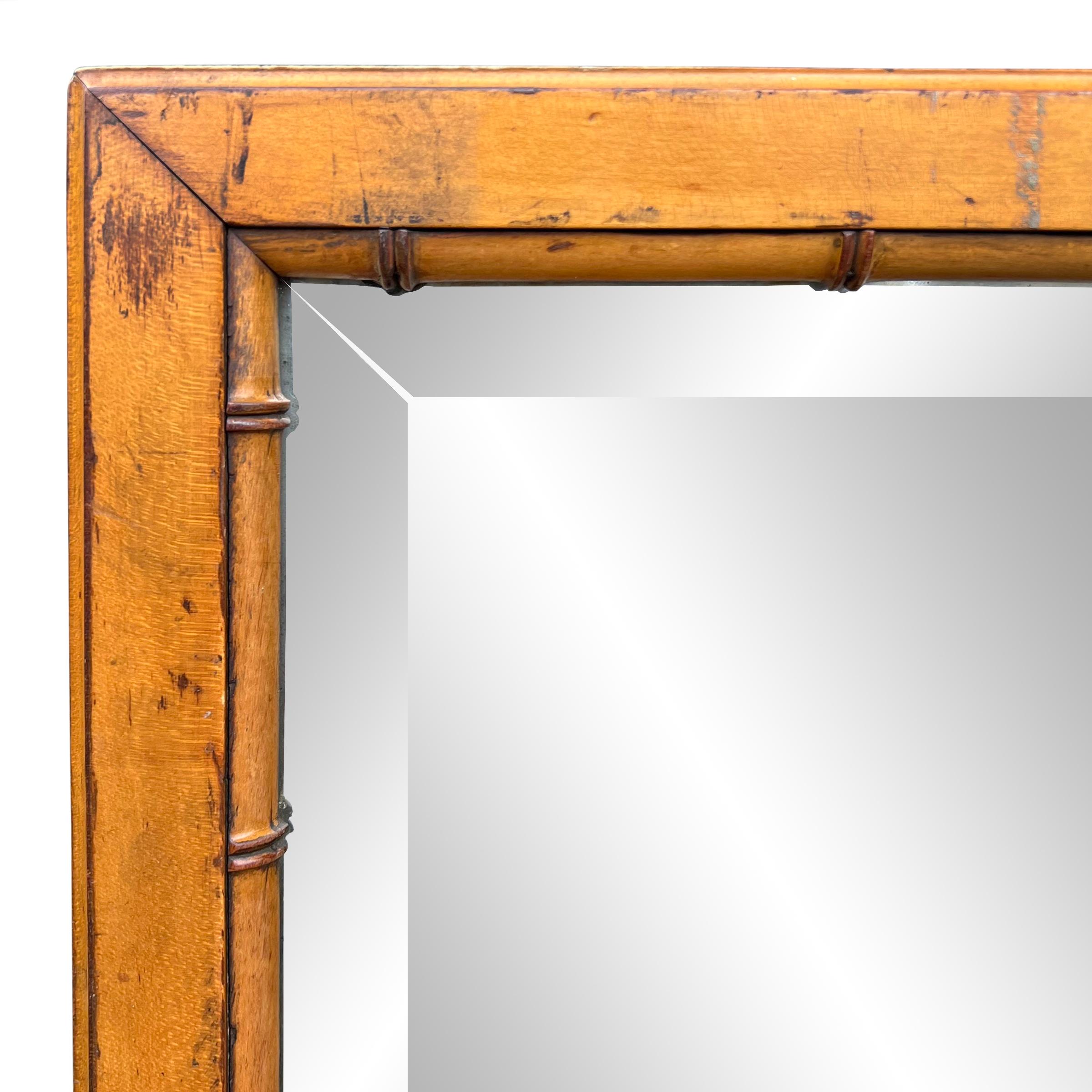 Carved Early 20th Century French Faux Bamboo Framed Mirror For Sale