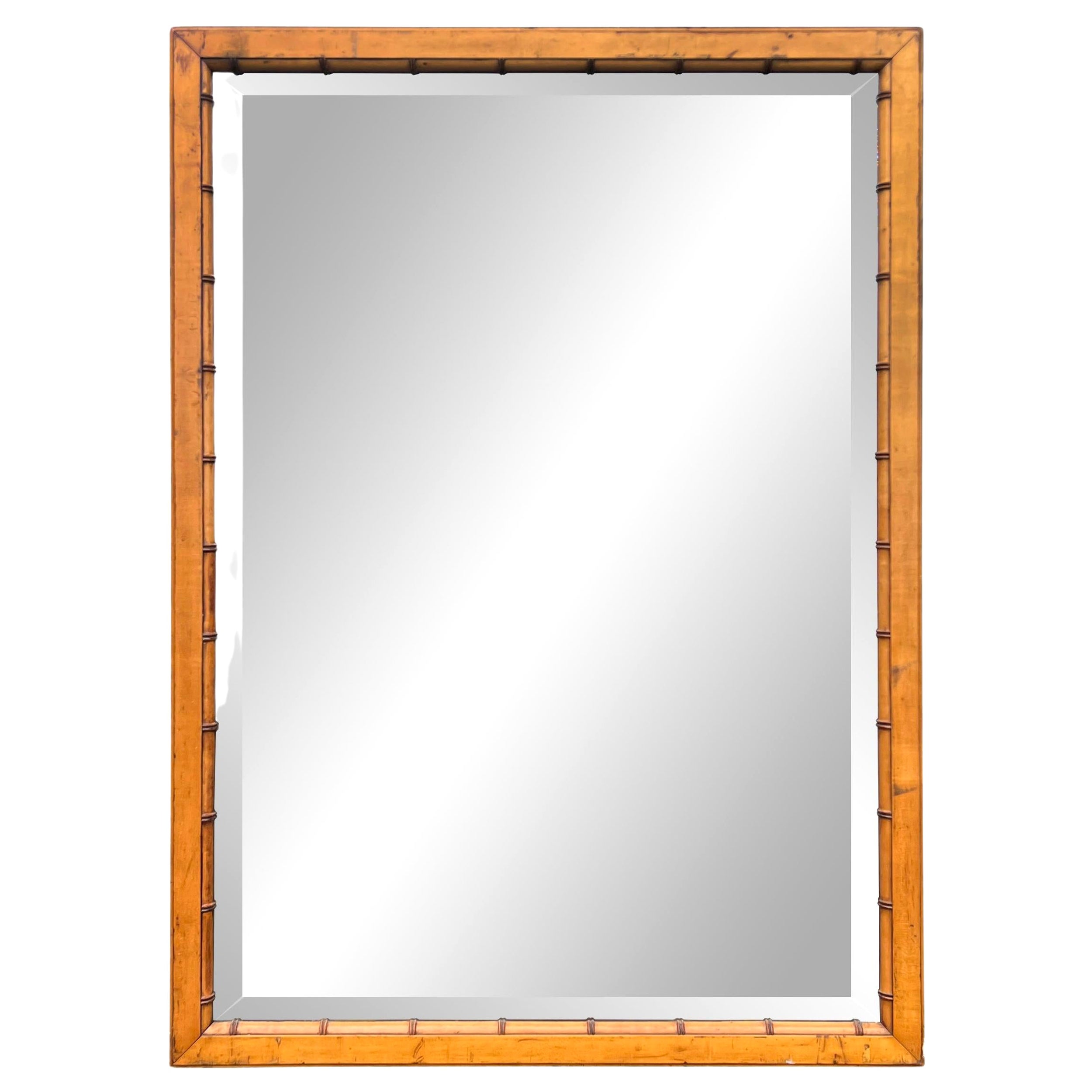 Miroir encadré en faux bambou français du début du 20e siècle