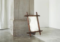 Early 20th Century French Faux Bamboo Mirror in Wood and Weathered Mirror Plate