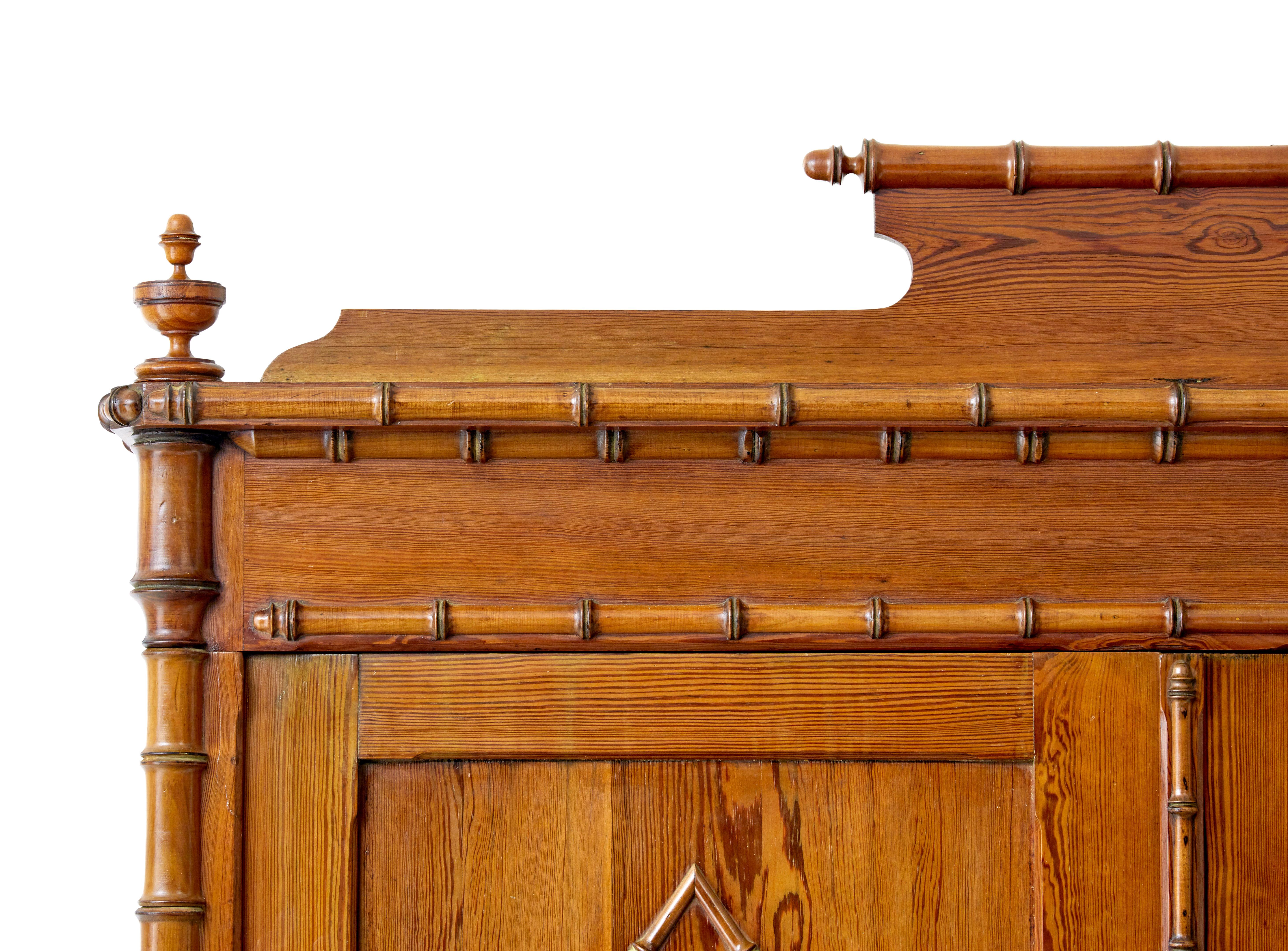 Pine Early 20th century French faux bamboo pine wardrobe