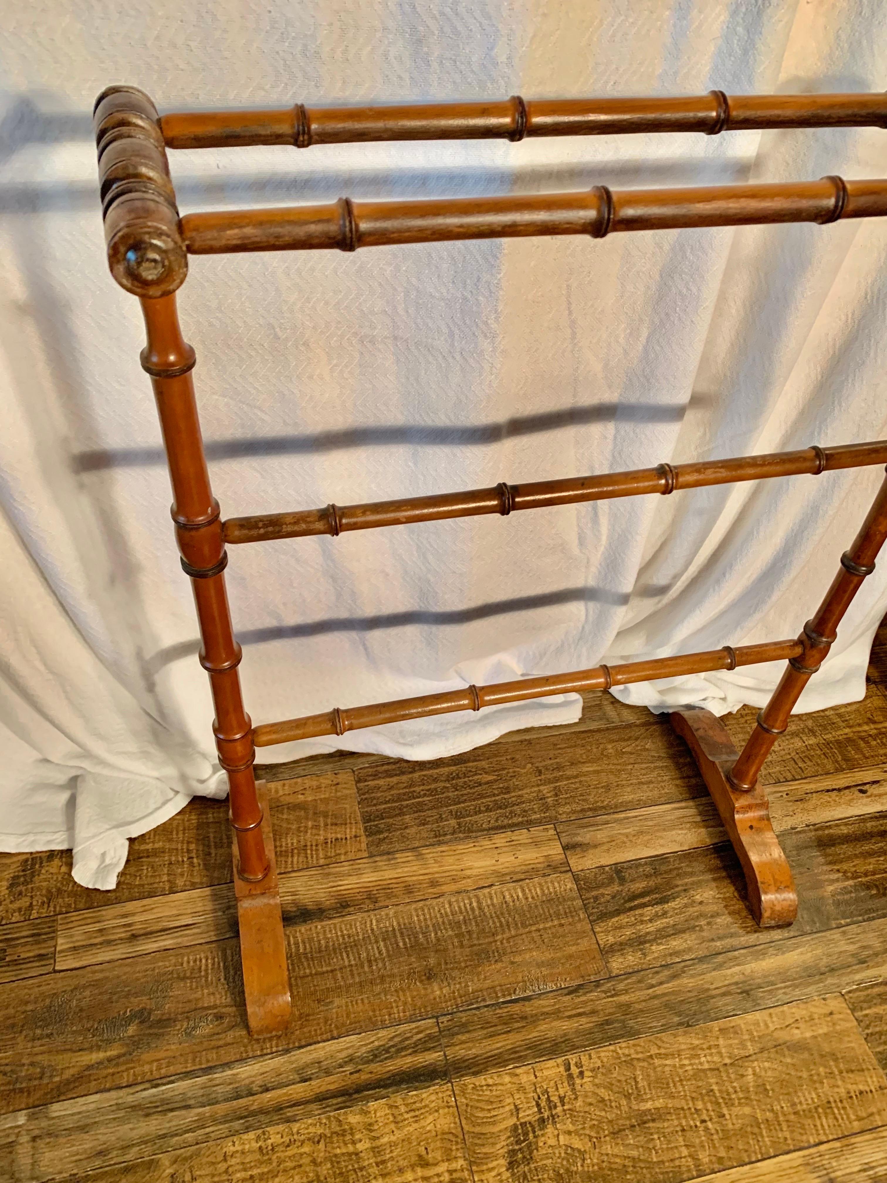 Early 20th Century French Faux Bamboo Towel Rack or Quilt Stand 6
