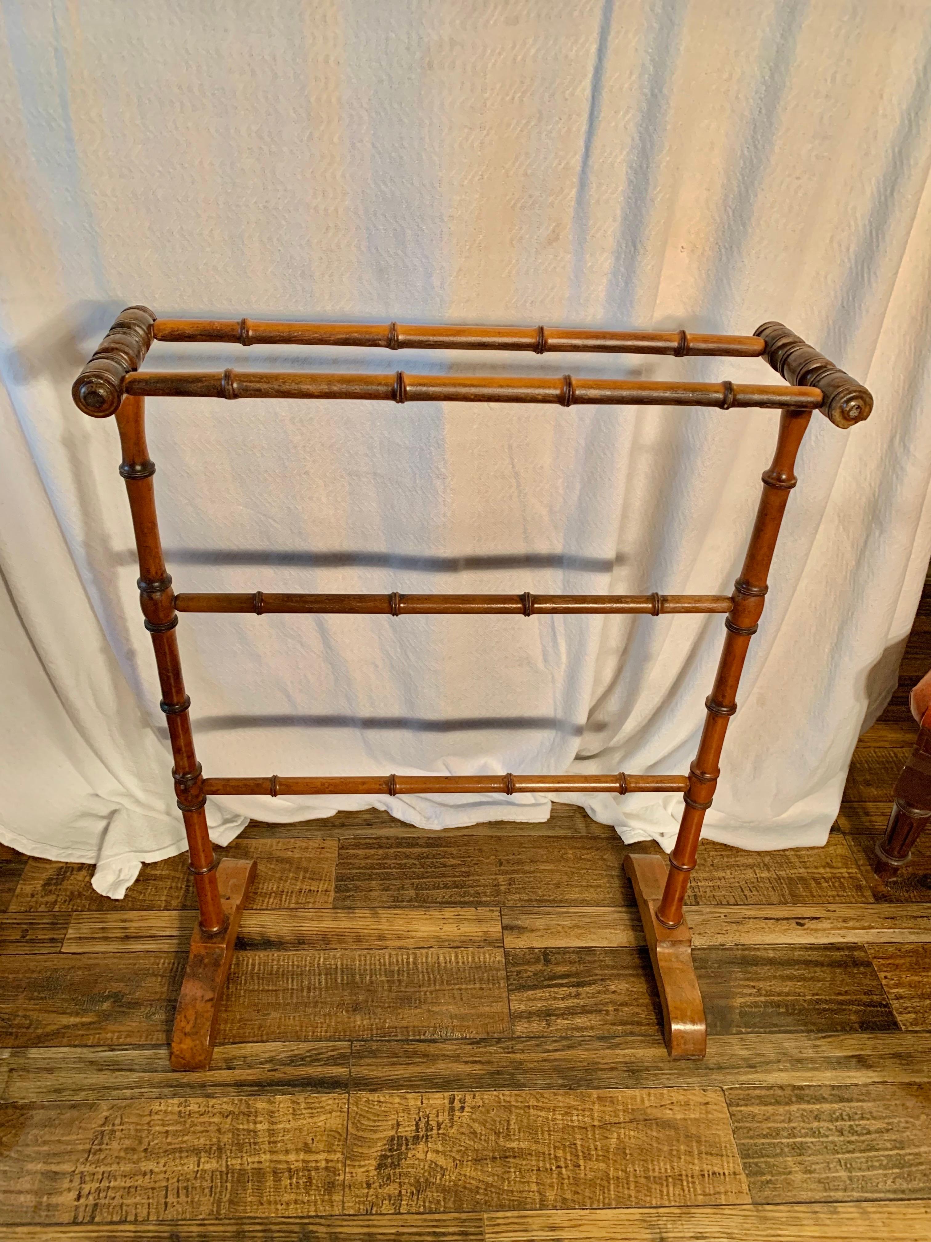 Early 20th Century French Faux Bamboo Towel Rack or Quilt Stand 8